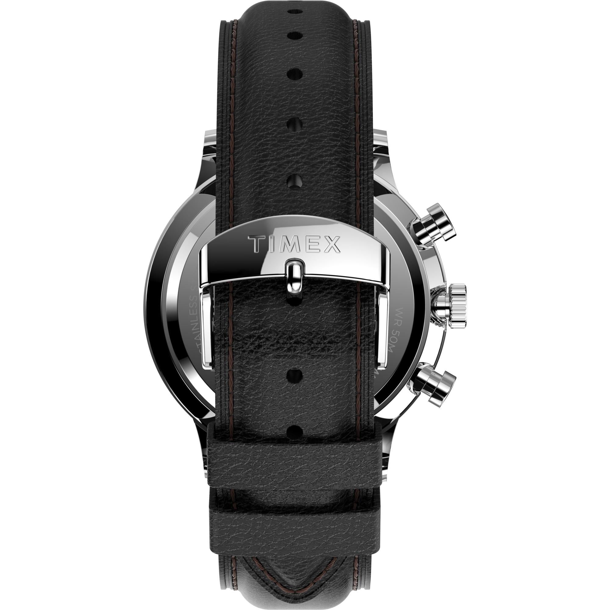 Timex Waterbury 40mm Chronograph Black Dial Leather Mens Quartz Watch TW2U88300