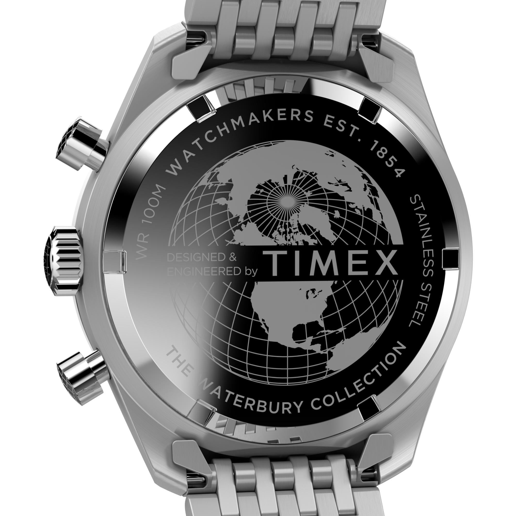 Timex Waterbury 41mm Chronograph Silver Dial Steel Mens Quartz Watch TW2V42400