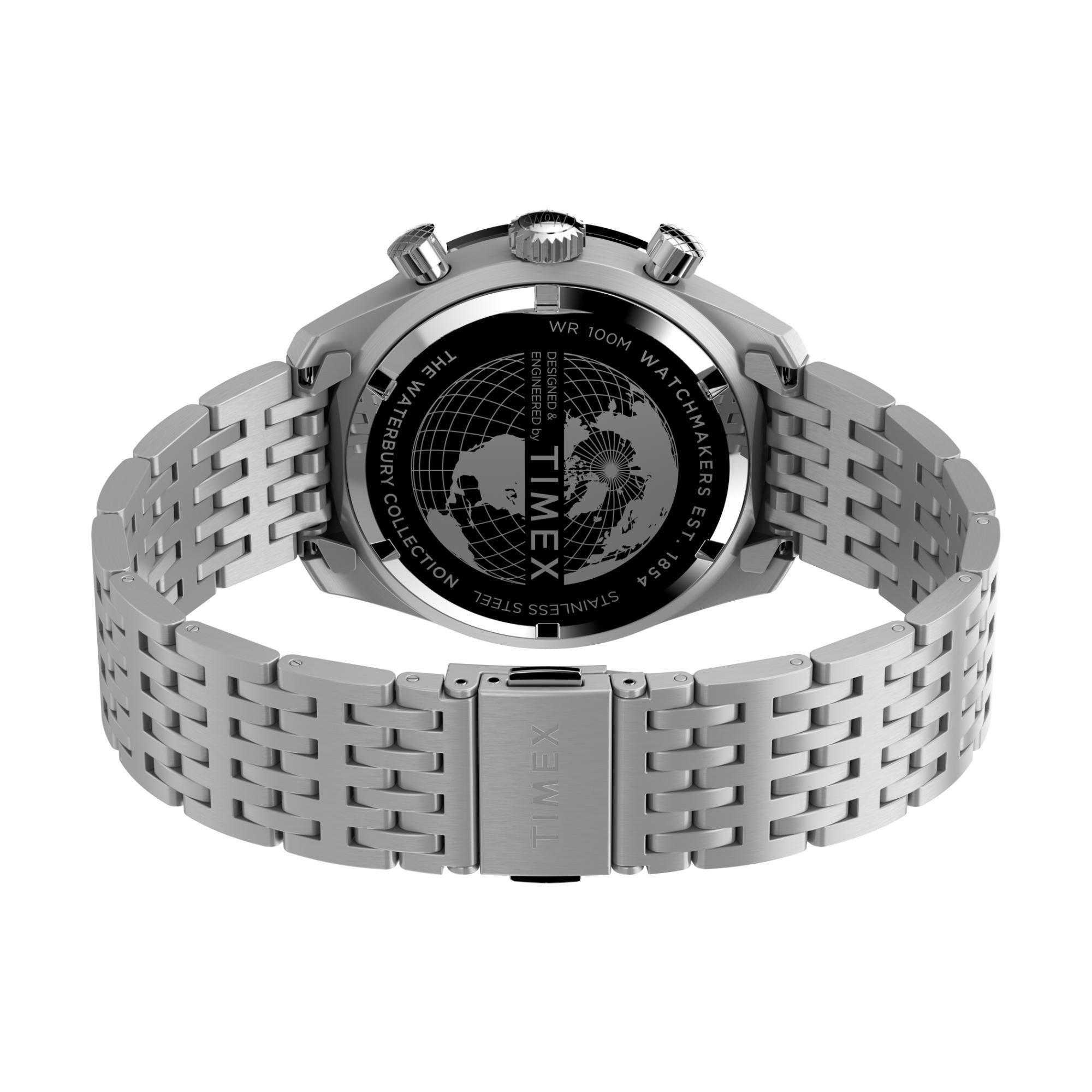 Timex Waterbury 41mm Chronograph Silver Dial Steel Mens Quartz Watch TW2V42400