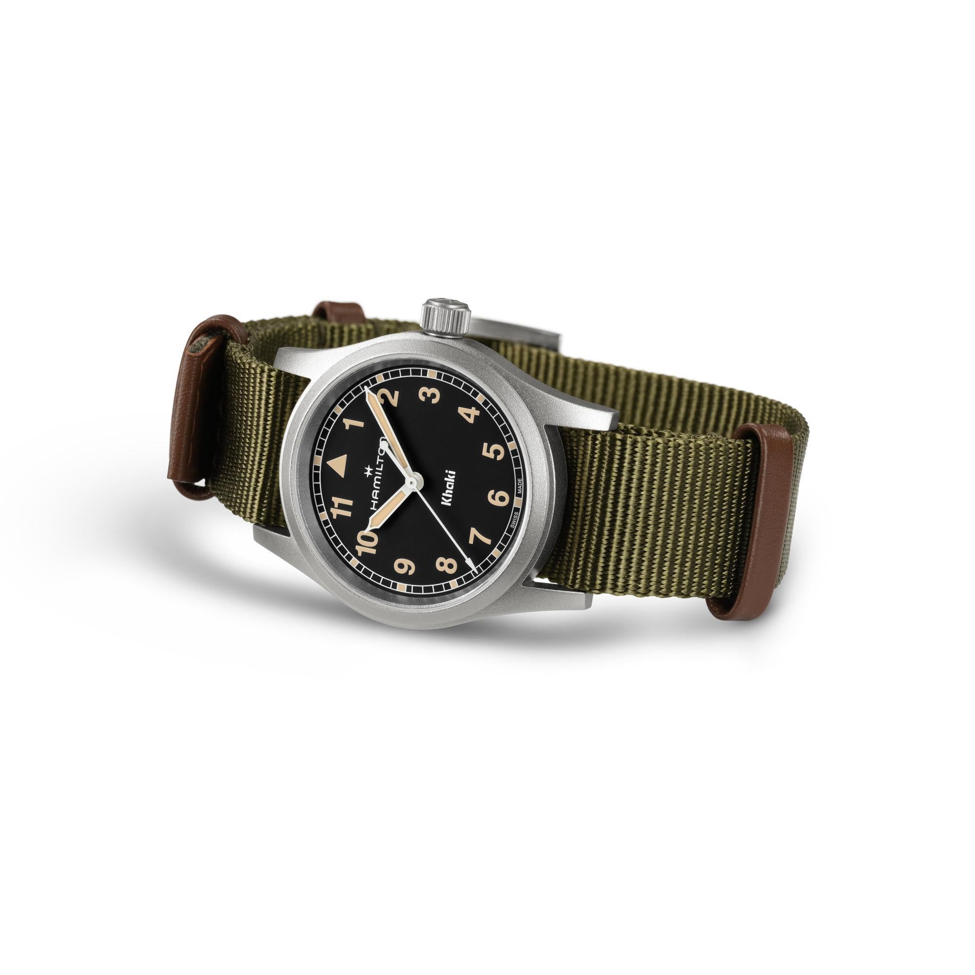 Hamilton Khaki Field H69301930 33mm stainless steel case on white background