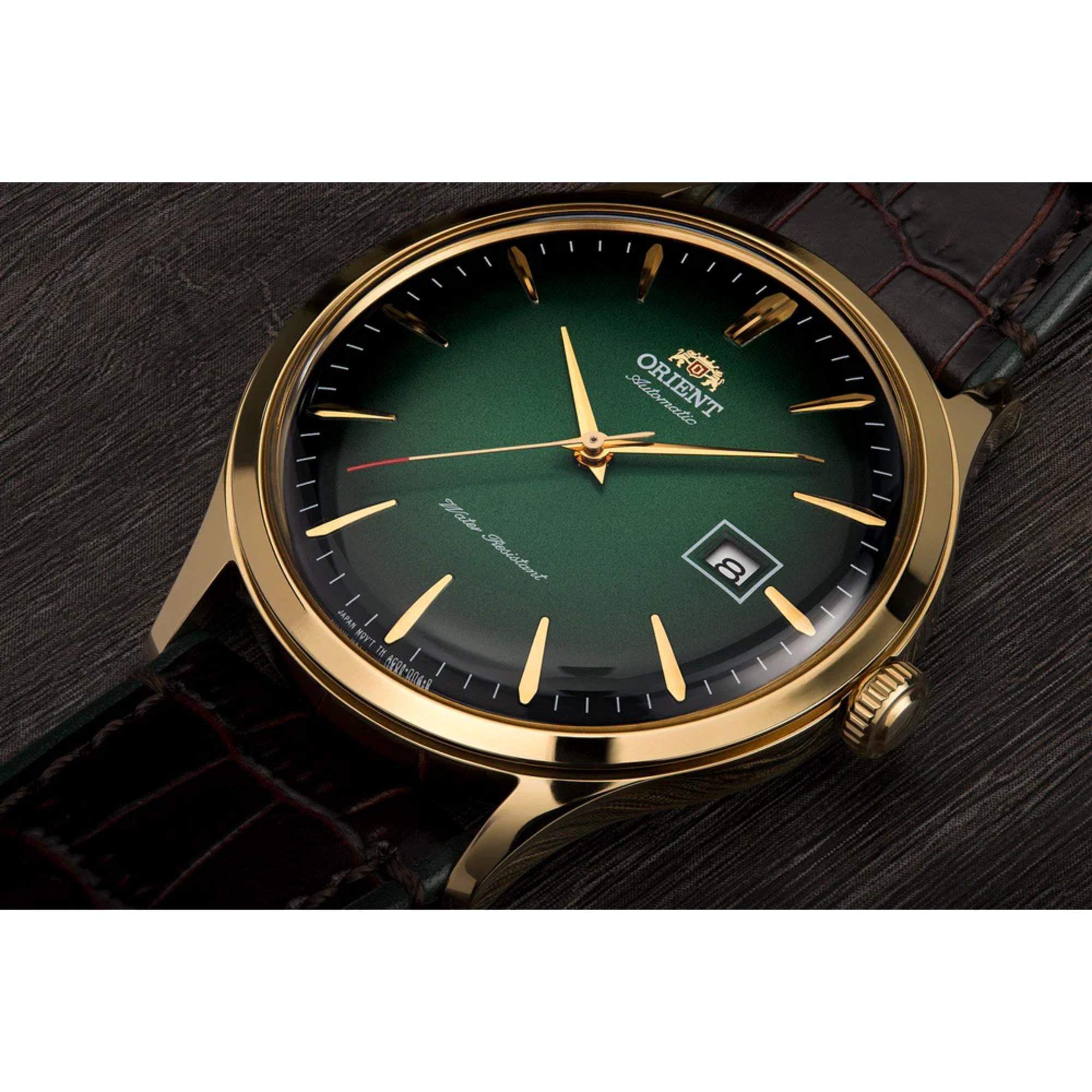 Orient Bambino 42 mm Grünes Zifferblatt Leder Herren Automatik Uhr TAC08002F0