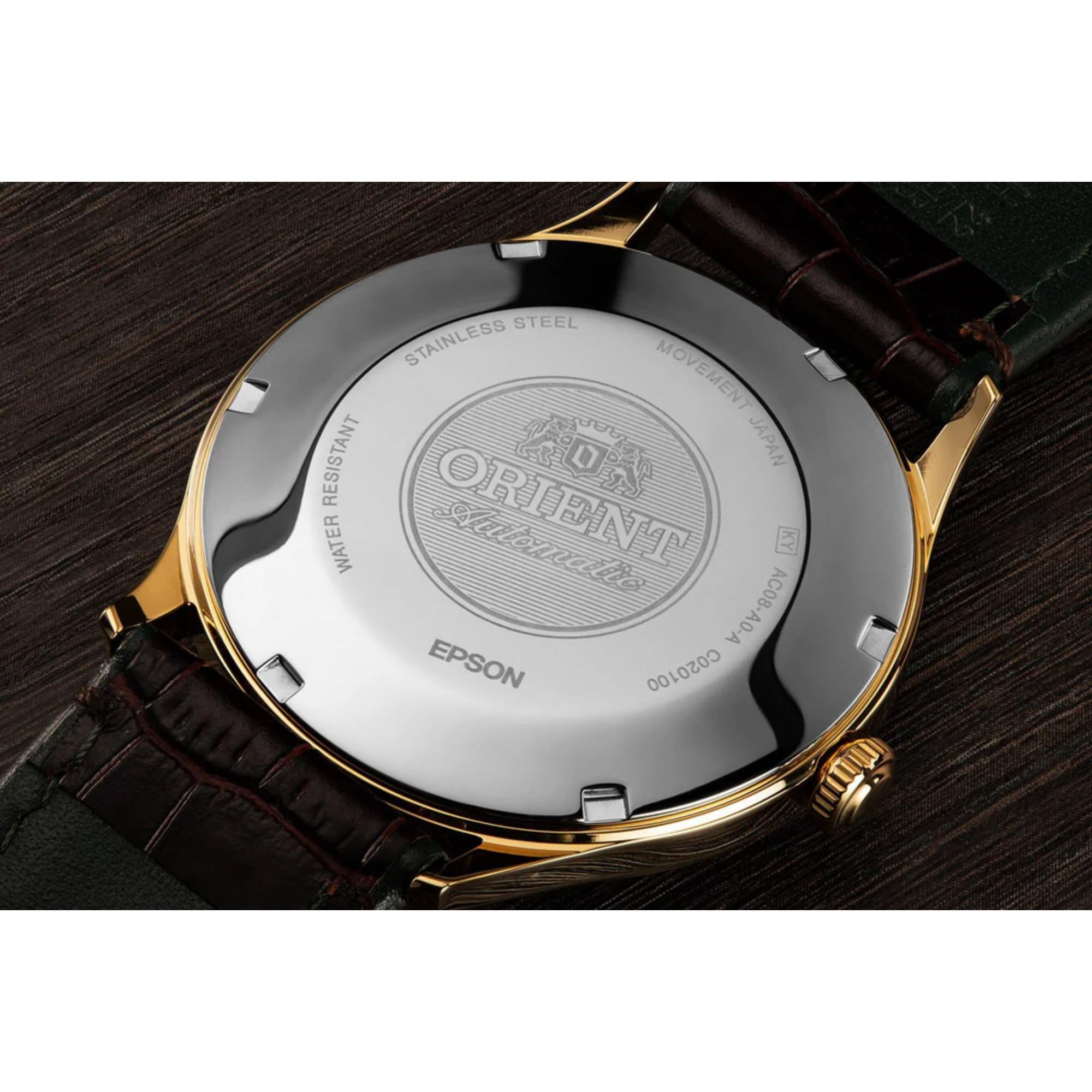 Orient Bambino 42 mm Grünes Zifferblatt Leder Herren Automatik Uhr TAC08002F0