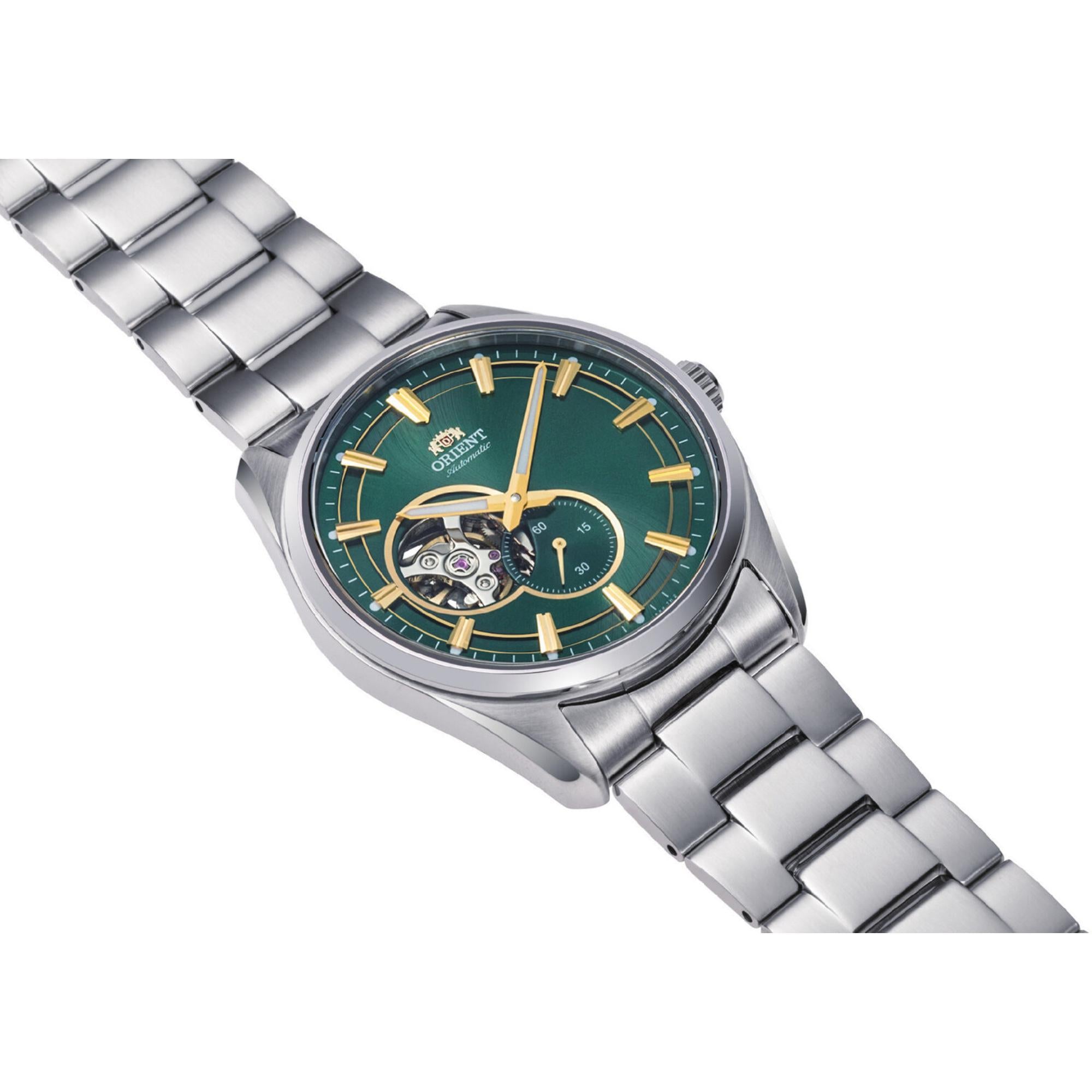Orient Stretto 41mm Semi Skeleton Green Dial Steel Mens Automatic Watch RA-AR0008E30B