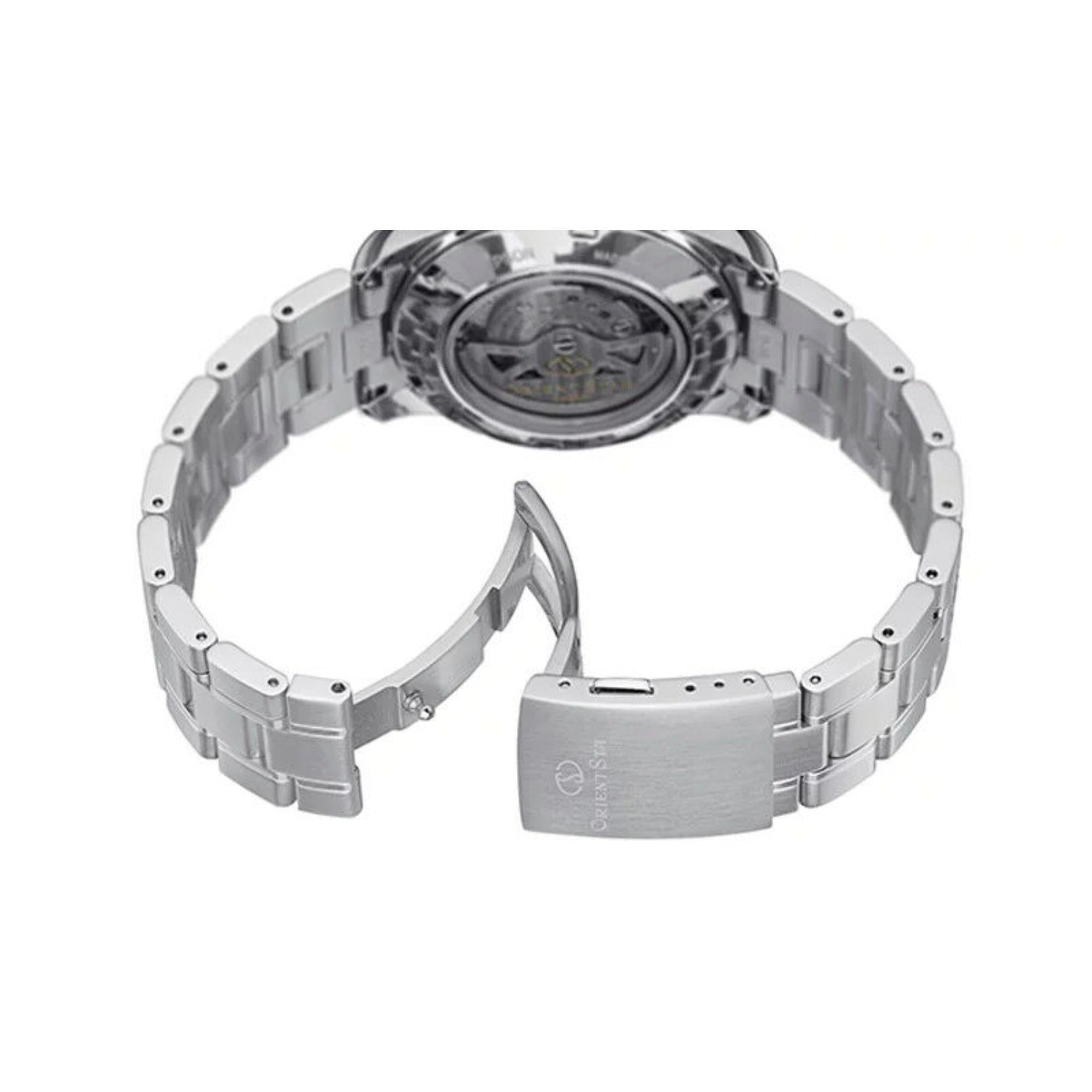 Orient Star Semi Skeleton 39mm Power Reserve White Dial Steel Mens Automatic Watch RE-AT0003S00B
