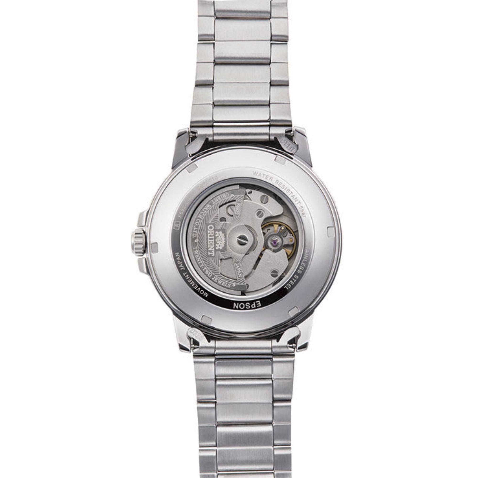 Orient RA-AA0C03S39B see through steel caseback revealing movement