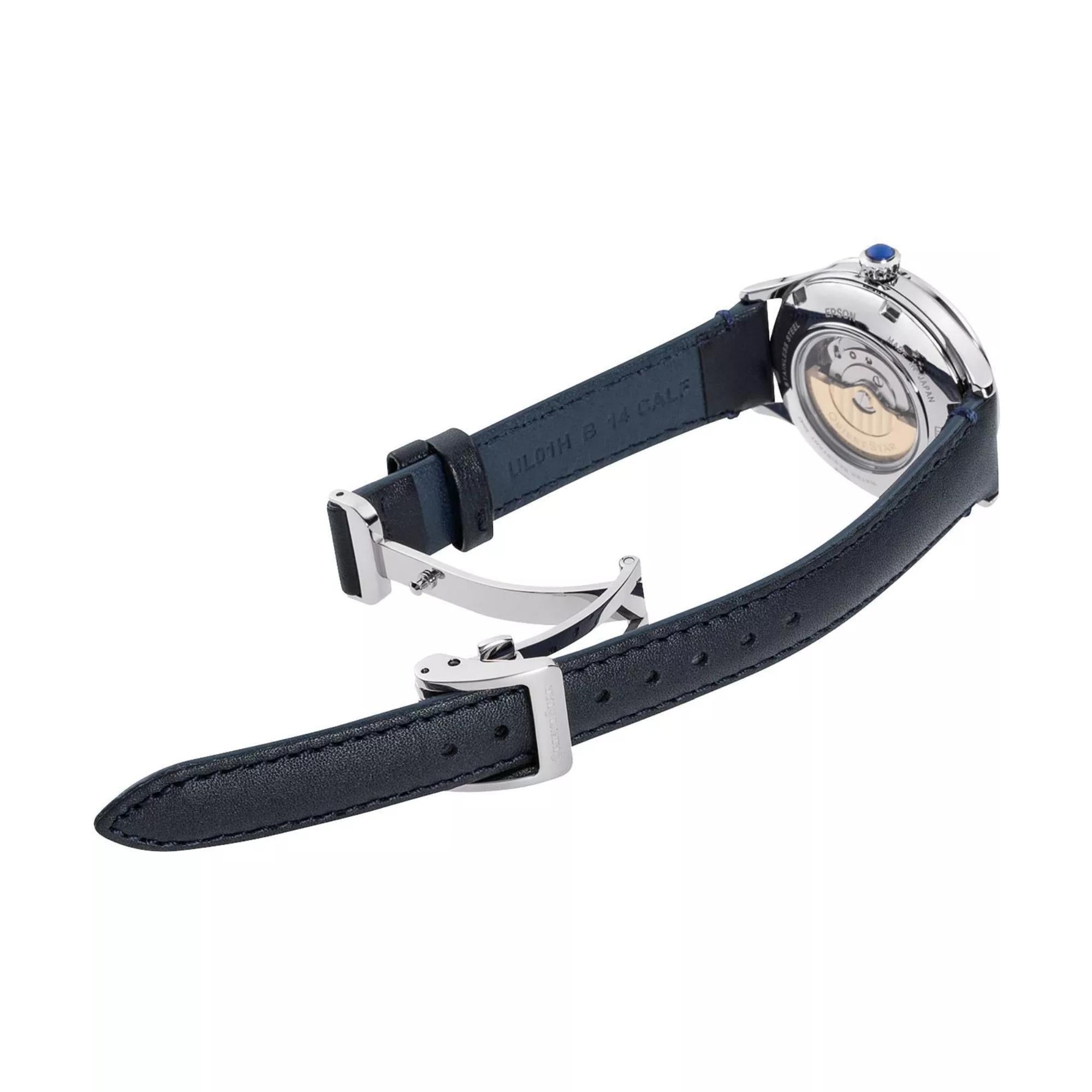 Orient Star Classic 37mm Semi Skeleton Blue Dial Leather Ladies Automatic Watch RE-ND0012L00B (Expected 25th October 2024)