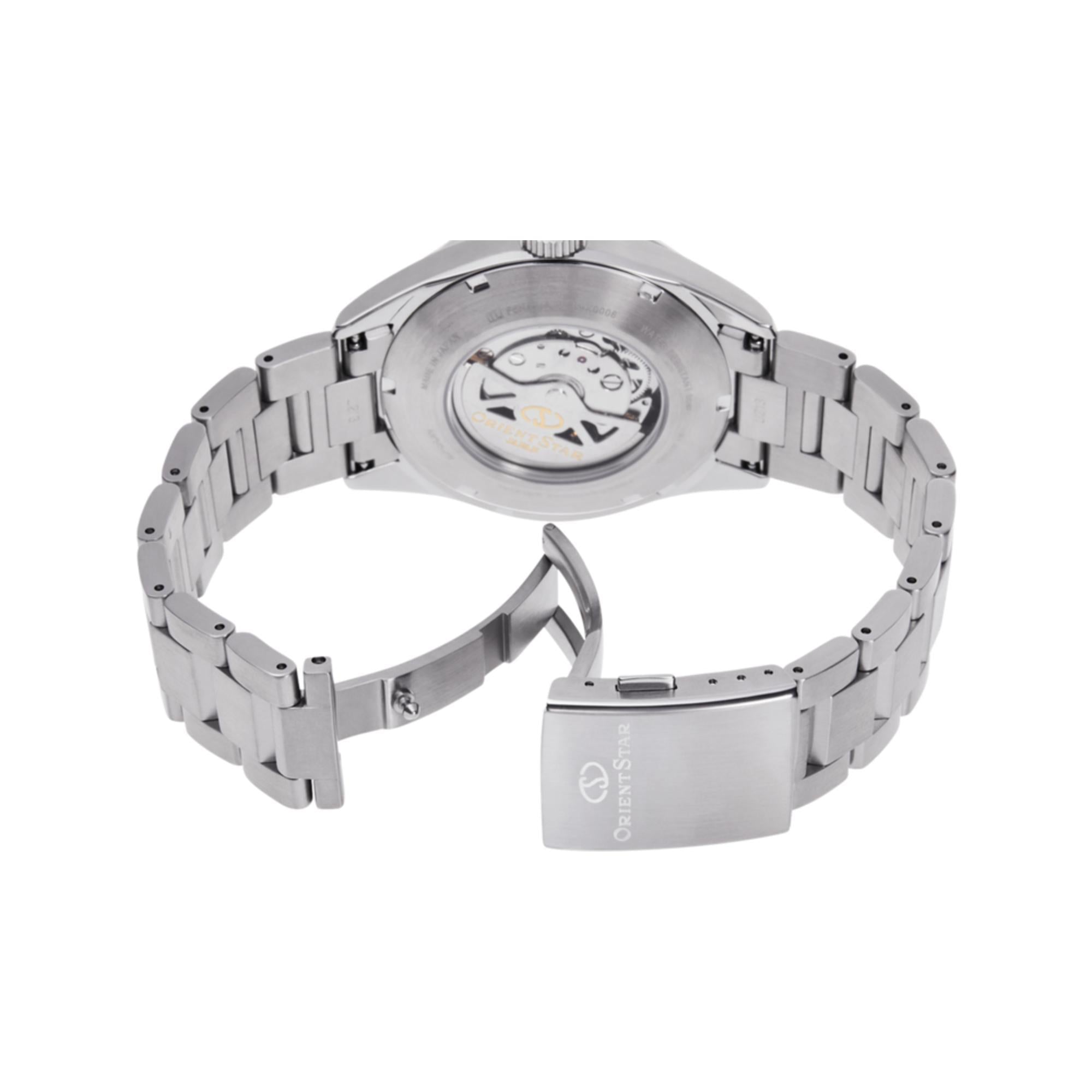 Orient Star Contemporary 42mm Power Reserve Blue Dial Steel Mens Automatic Watch RE-AU0403L00B