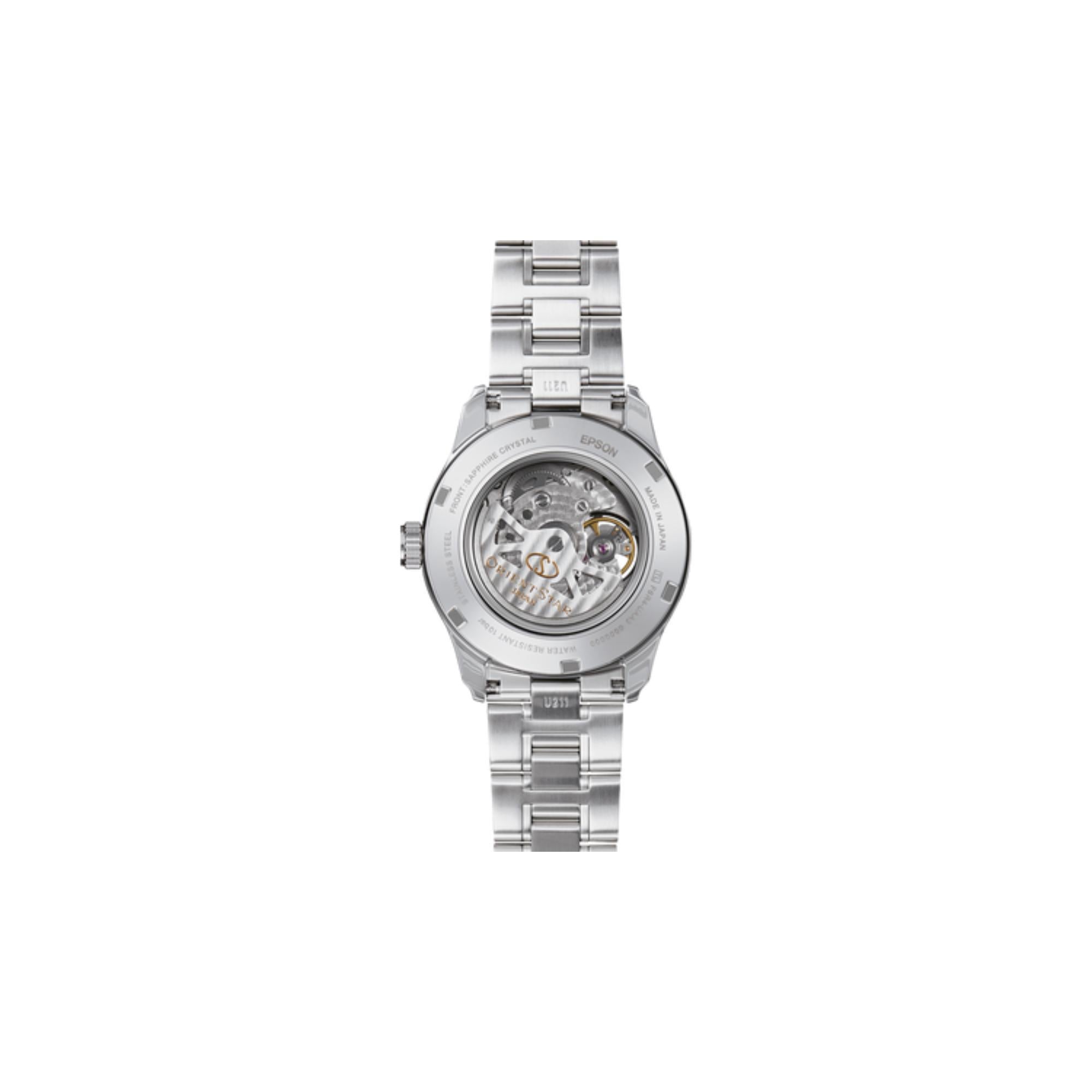 Orient Star Semi Skeleton 39mm Power Reserve Green Dial Steel Mens Automatic Watch RE-AT0002E00B