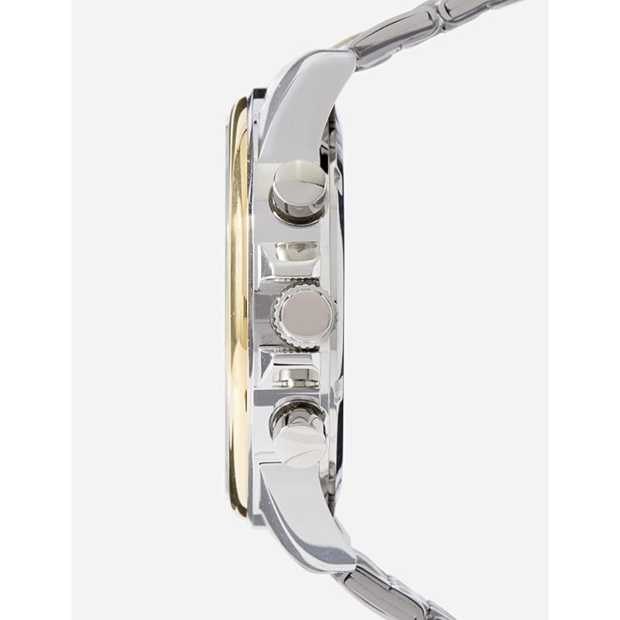 Lorus Sports Chronograph Zweifarbiges Armband Weißes Sonnenstrahl Zifferblatt Herren Uhr RM338JX9