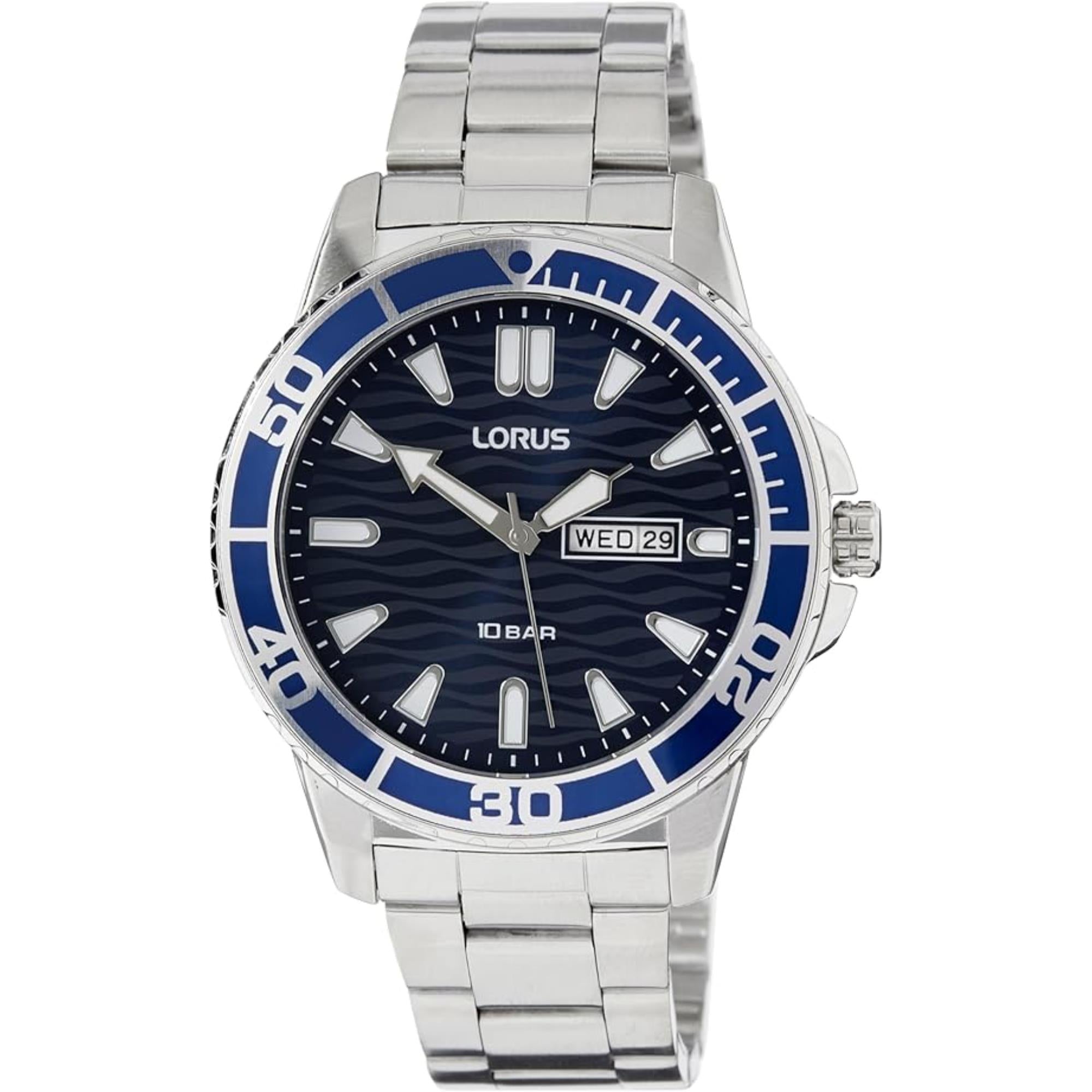 Lorus Blaues Zifferblatt Edelstahlarmband Herren Uhr RH357AX9