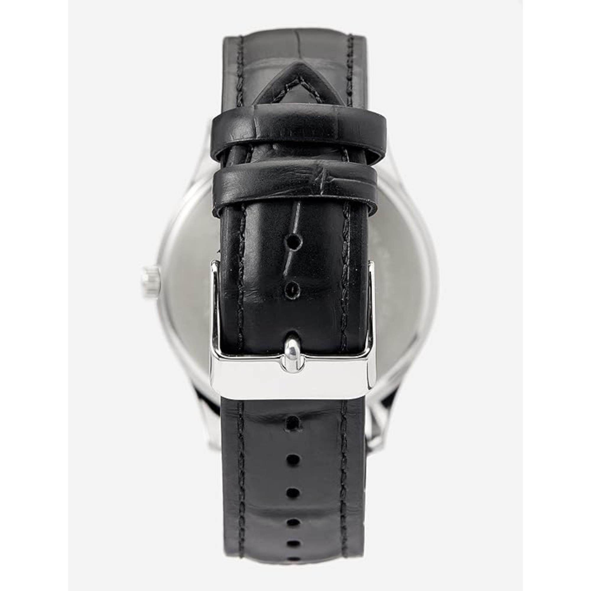 Lorus Herrenarmbanduhr mit schwarzem Lederarmband und schwarzem Zifferblatt RRX71HX9