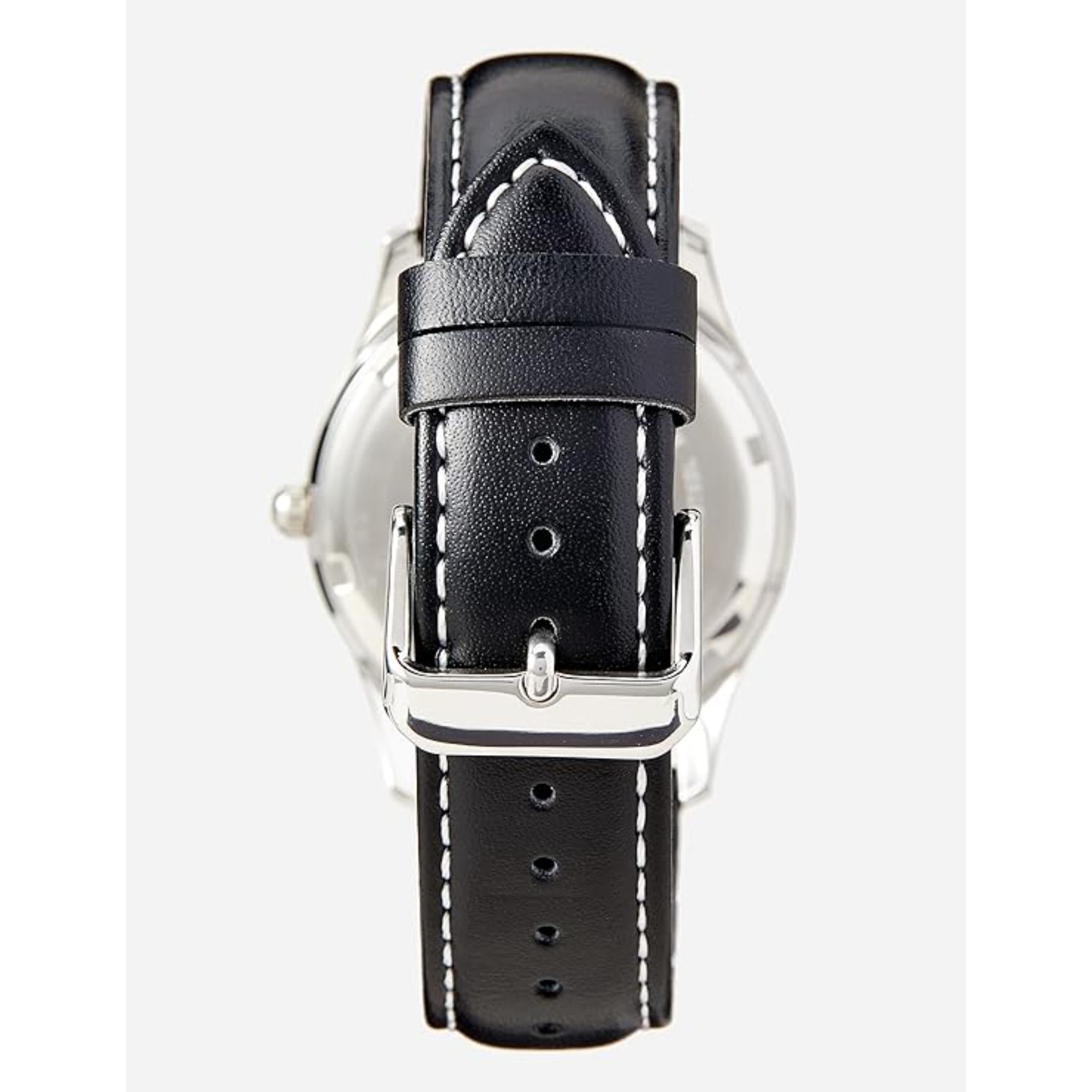 Lorus Analoge Quarz Herrenarmbanduhr mit schwarzem Zifferblatt und schwarzem Lederarmband RXN79DX9