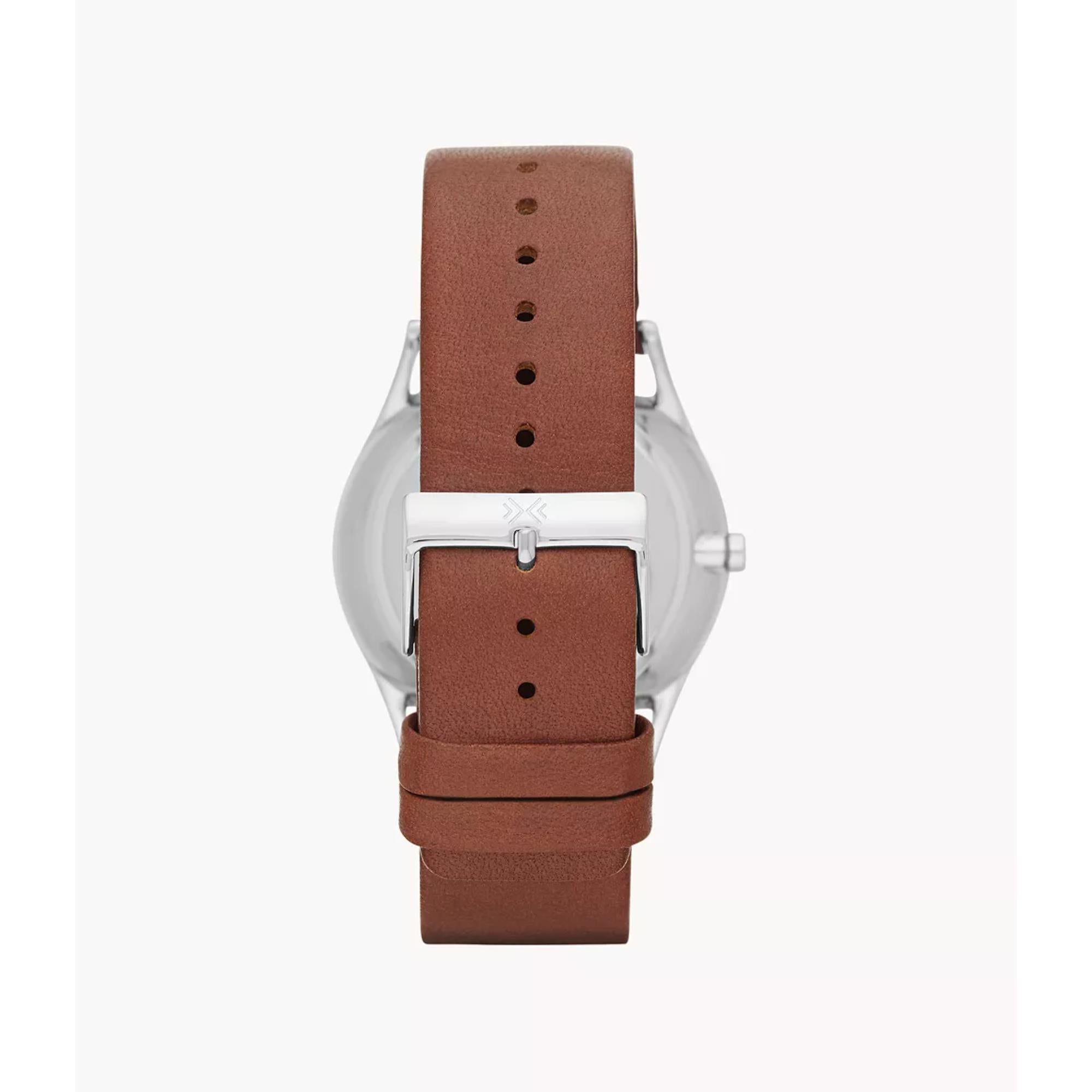 Skagen Holst Multifunktion Mittelbraunes Lederarmband Graues Zifferblatt Herrenarmbanduhr SKW6086