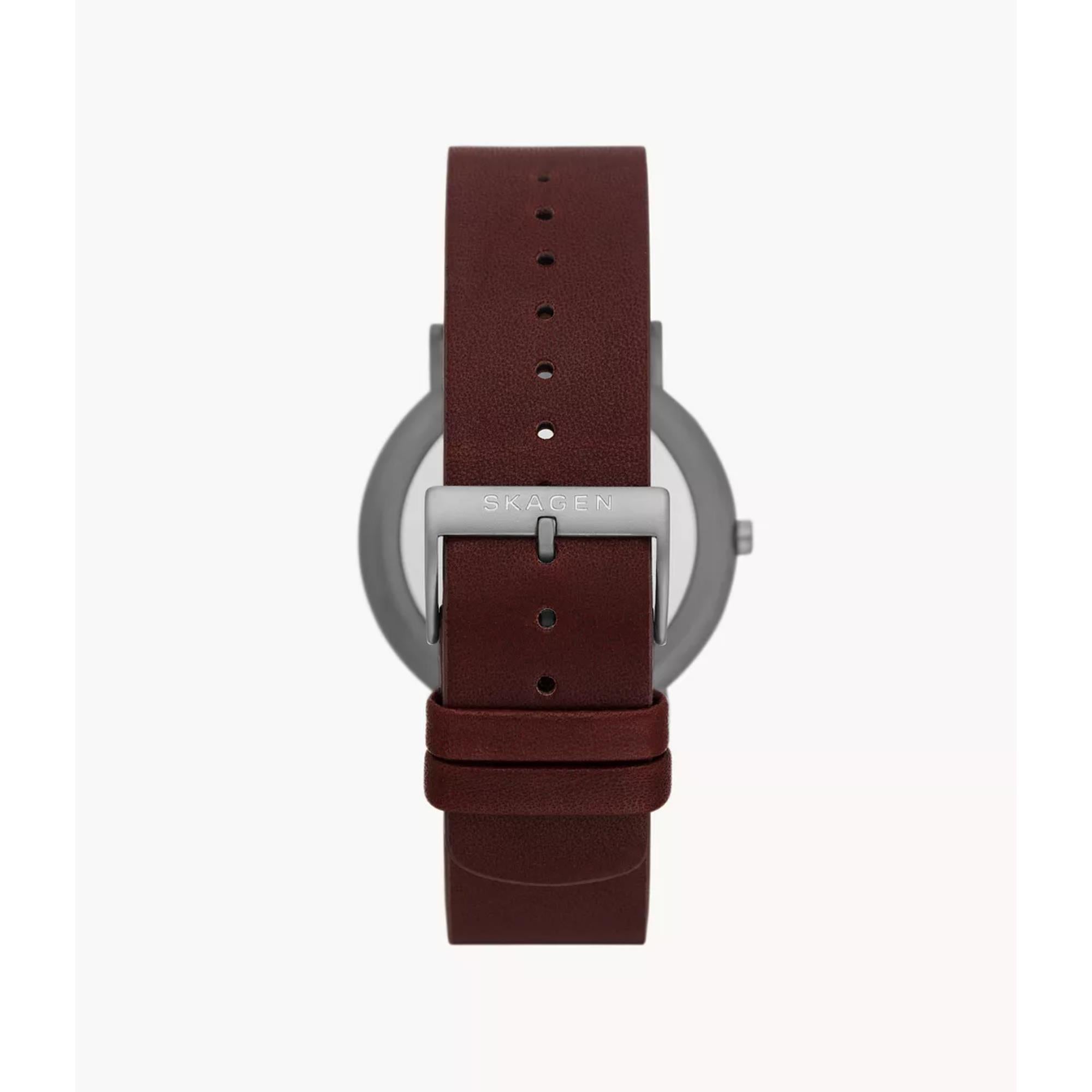 Montre homme Skagen Signatur avec bracelet en cuir bois de cerisier et cadran noir SKW6860