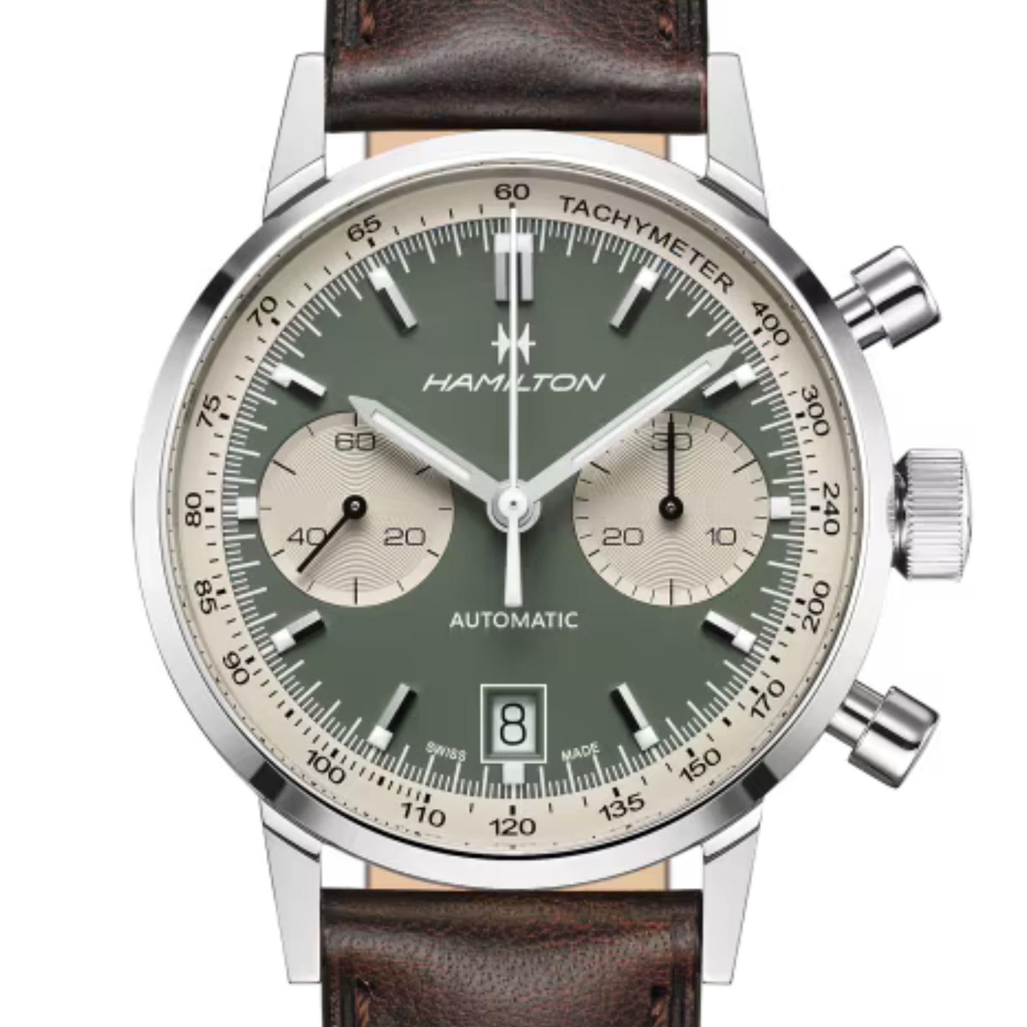 Hamilton American Classic 40mm Chronograph Grünes Zifferblatt Leder Herren Automatik Uhr H38416560