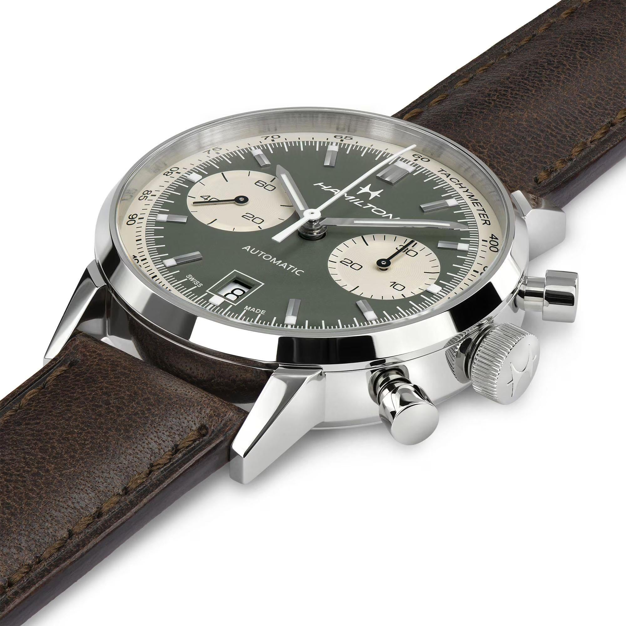 Hamilton American Classic 40mm Chronograph Grünes Zifferblatt Leder Herren Automatik Uhr H38416560