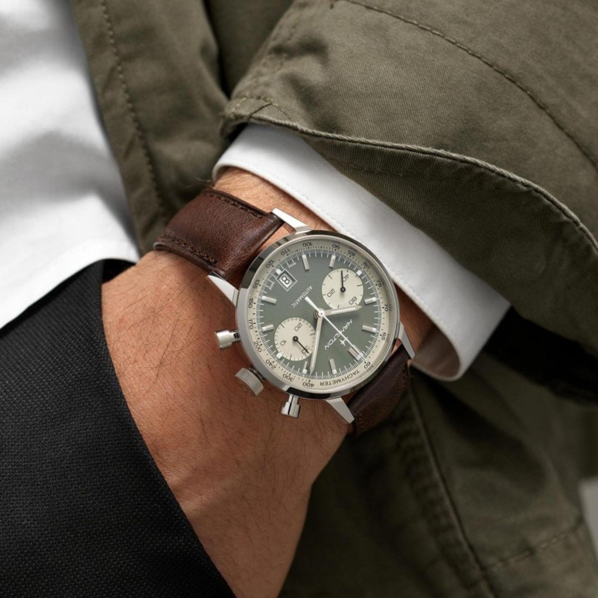Hamilton American Classic 40mm Chronograph Green Dial Leather Mens Automatic Watch H38416560