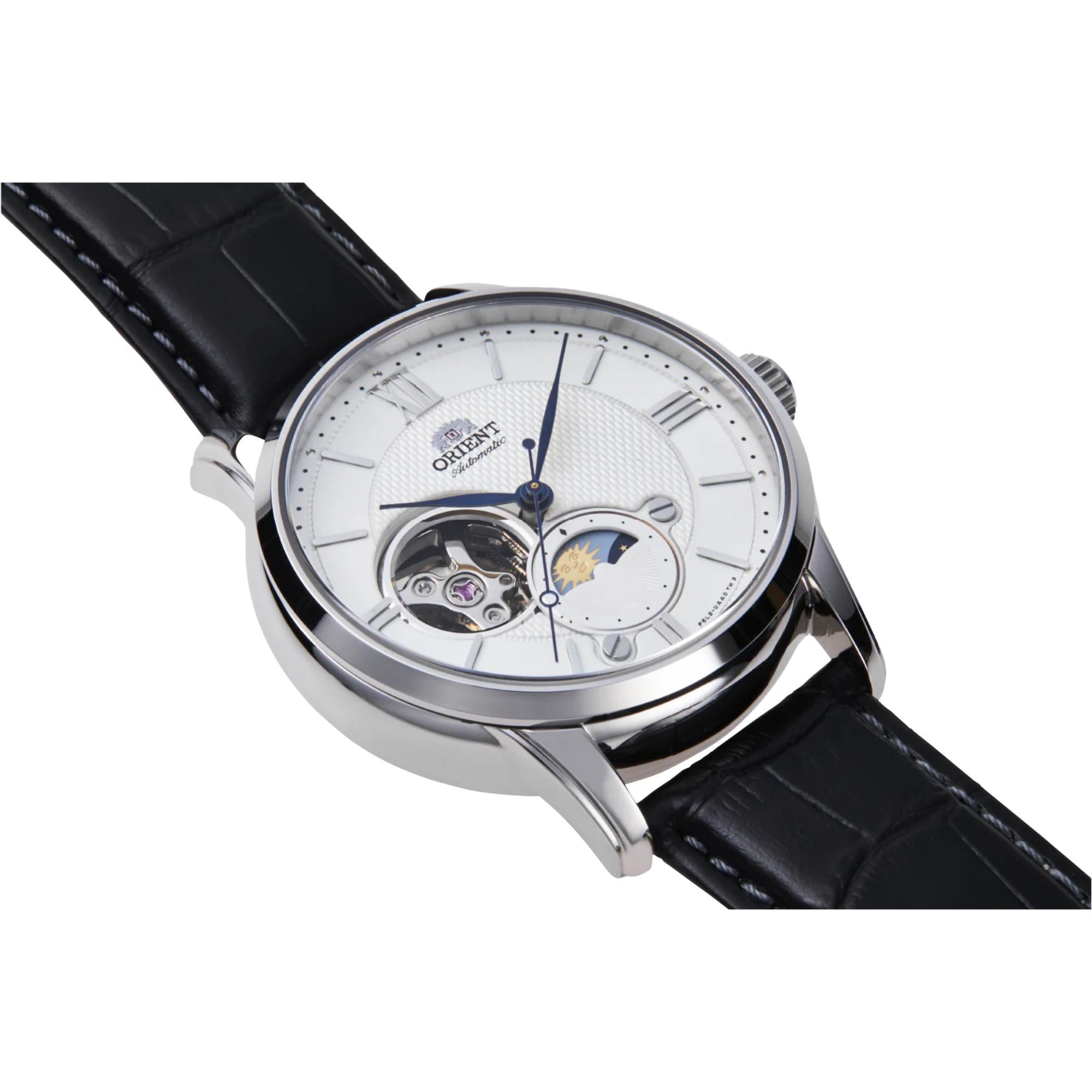Orient Sun and Moon 42.5mm White Dial Leather Mens Automatic Watch RA-AS0011S30B