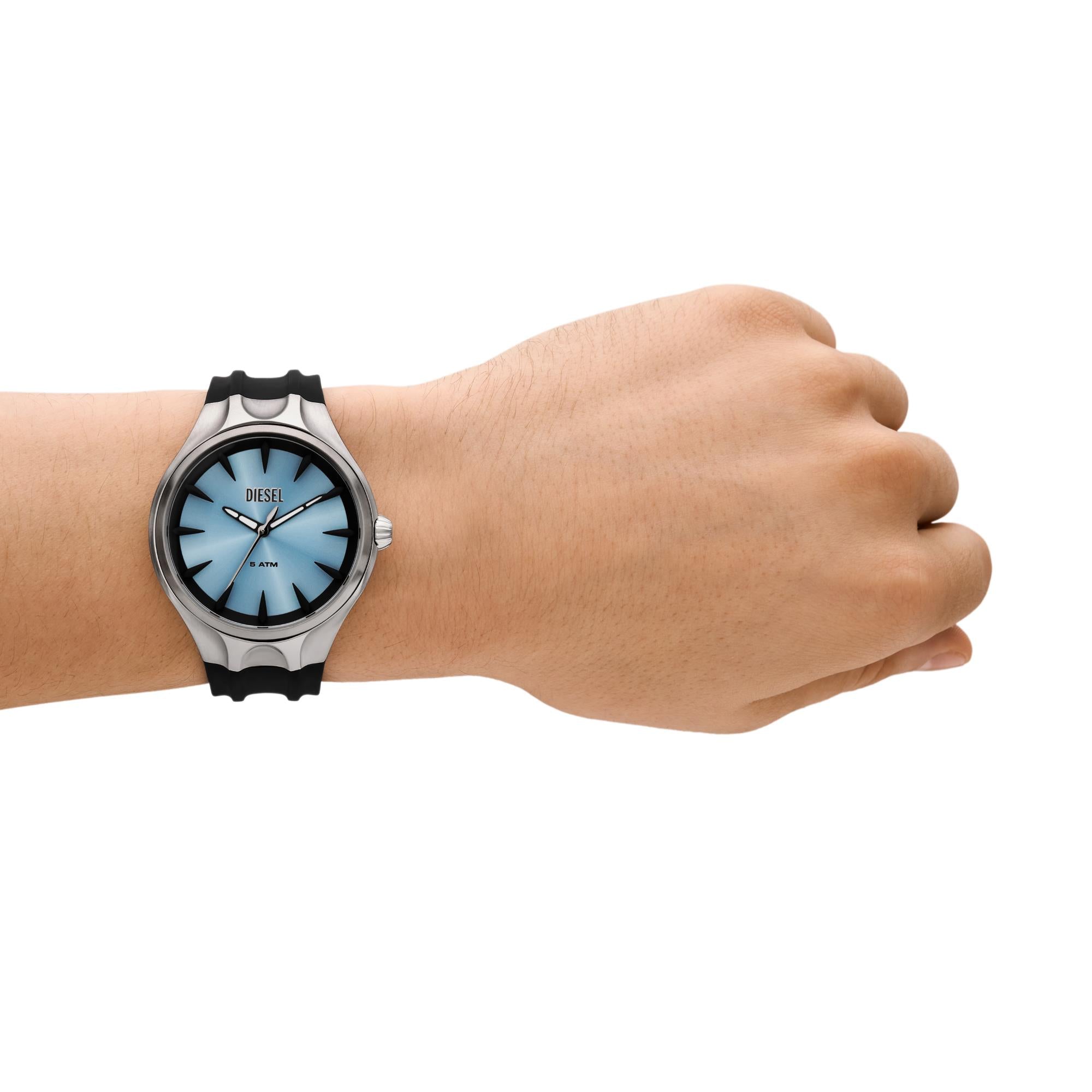 Diesel Streamline 44mm Blaues Zifferblatt Silikon Herren Quarz Uhr DZ2216