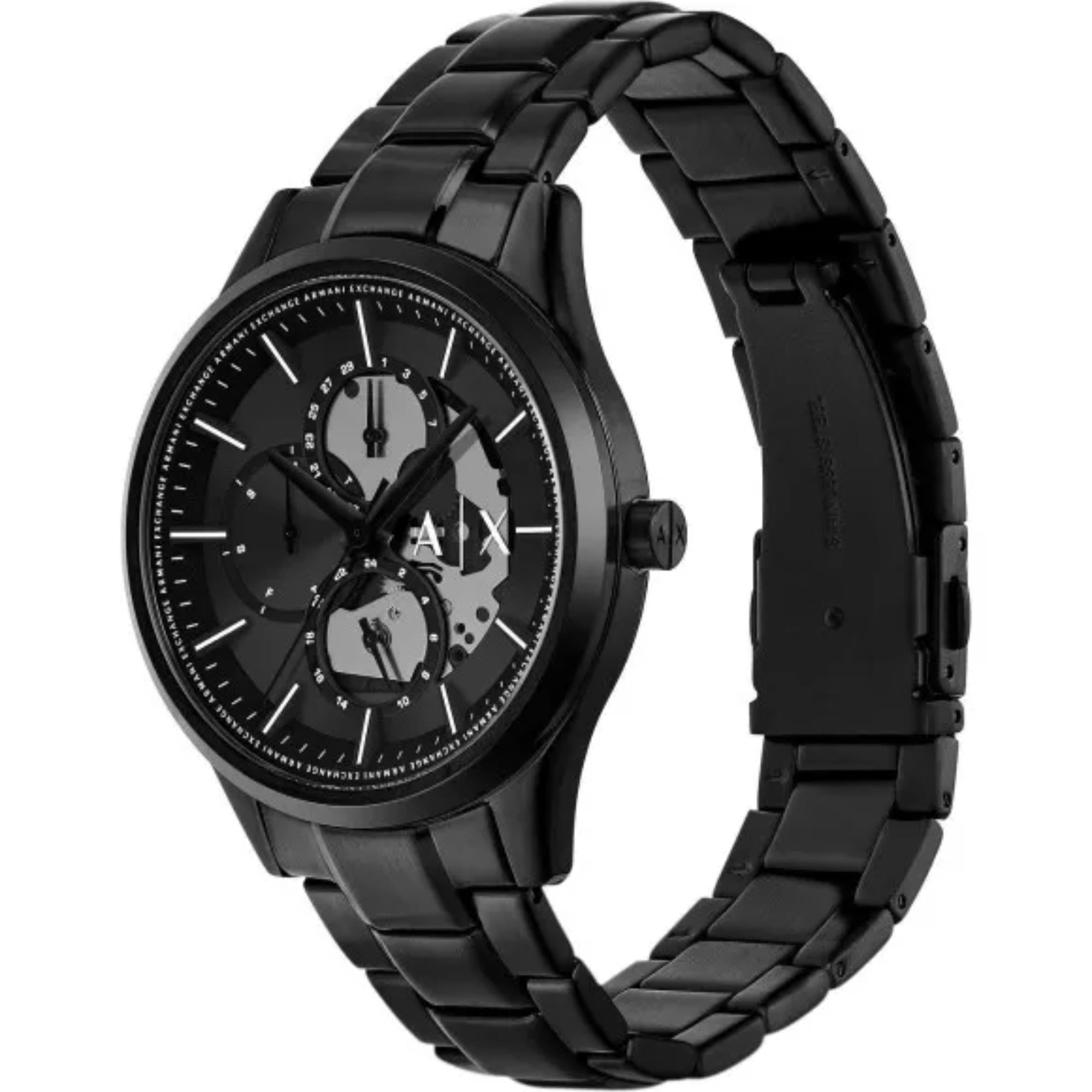 Armani Exchange Dante 42mm Chronograph Black Dial Steel Strap Mens Quartz Watch AX7160SET