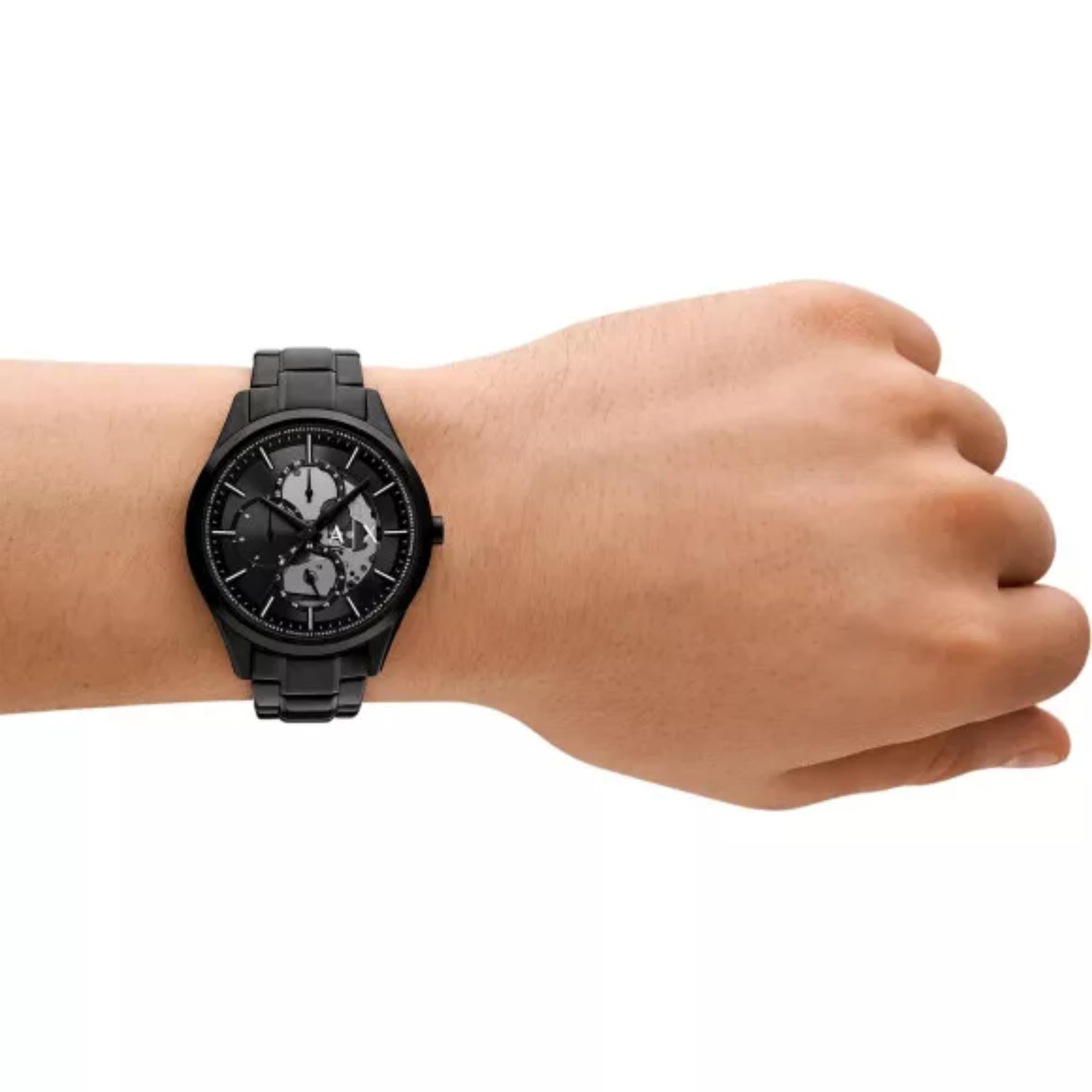 Armani Exchange Dante 42mm Chronograph Black Dial Steel Strap Mens Quartz Watch AX7160SET