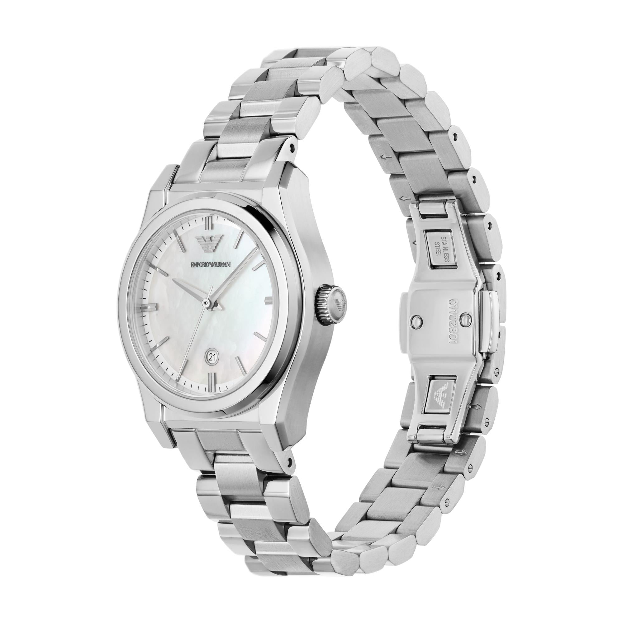 Emporio Armani Federica 32mm Perlmutt Zifferblatt Stahl Damen Quarz Uhr AR11557
