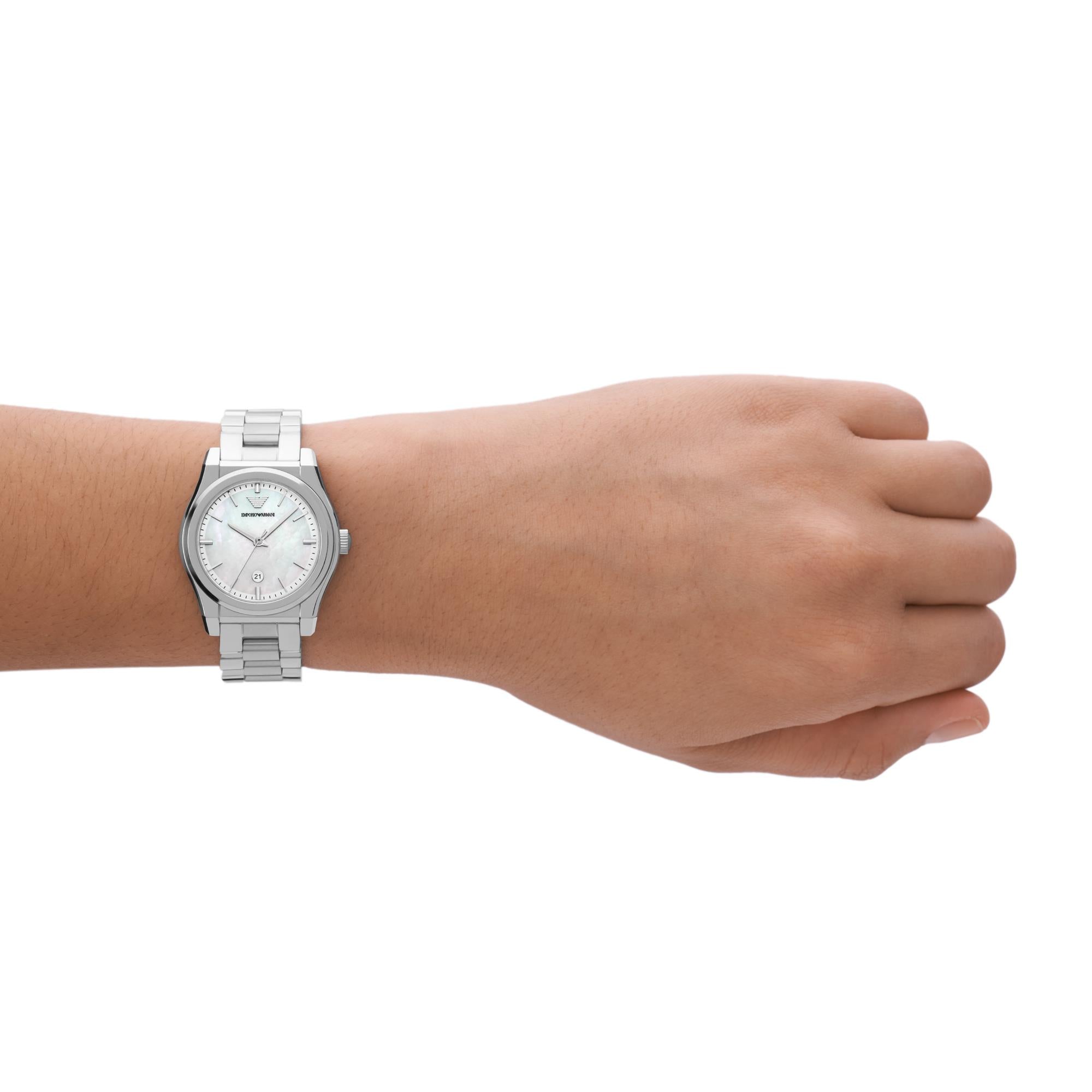 Emporio Armani Federica 32mm Perlmutt Zifferblatt Stahl Damen Quarz Uhr AR11557