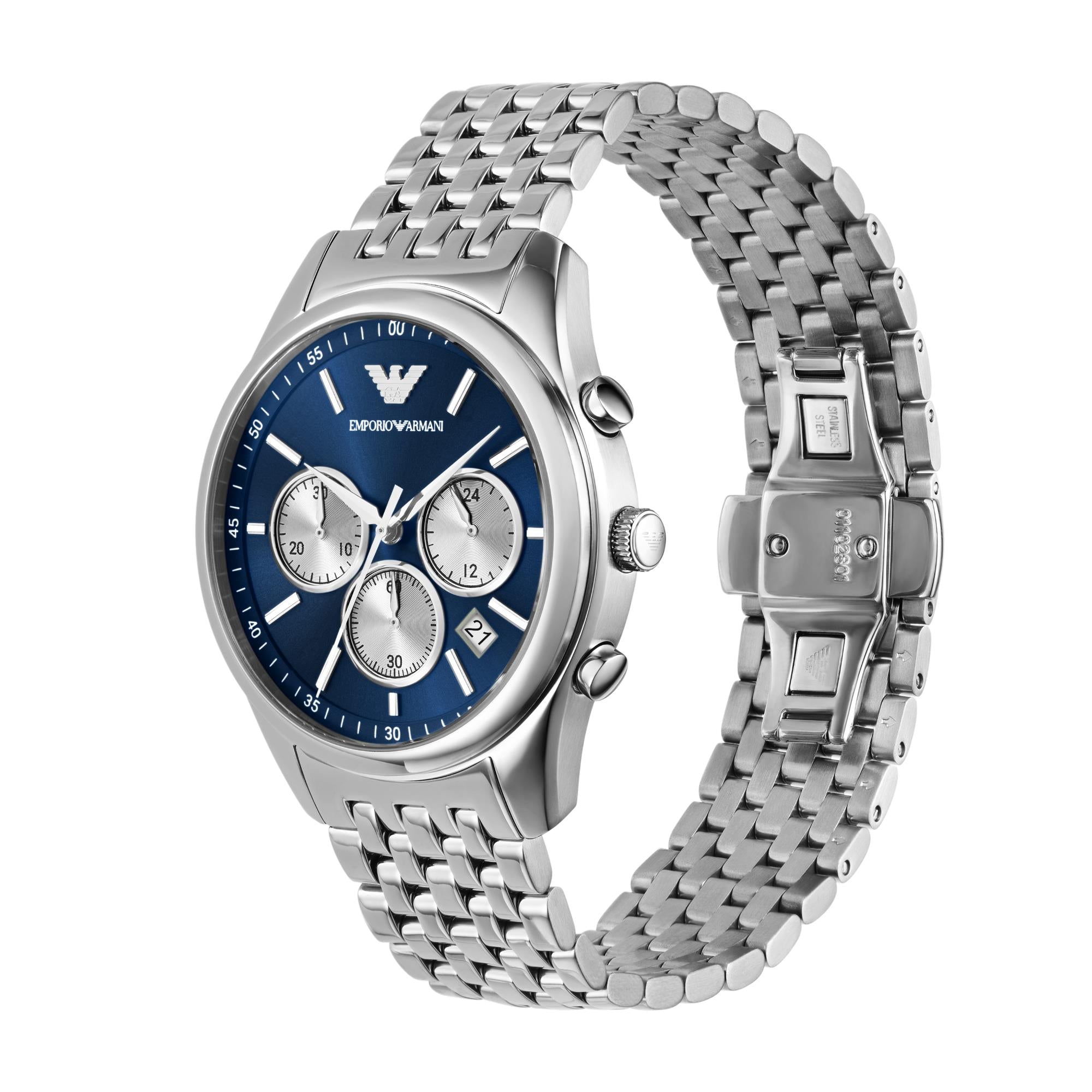 Emporio Armani Antonio 41mm Chronograph Blue Dial Steel Mens Quartz Watch AR11582