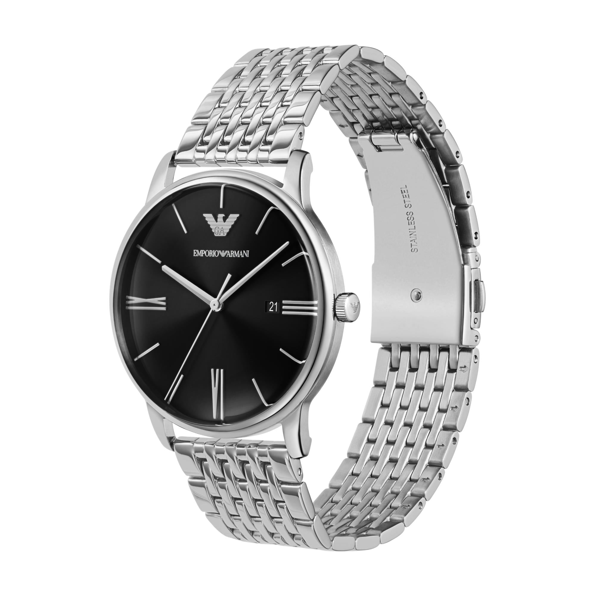 Emporio Armani Minimalist 42mm Black Dial Steel Mens Quartz Watch AR11600