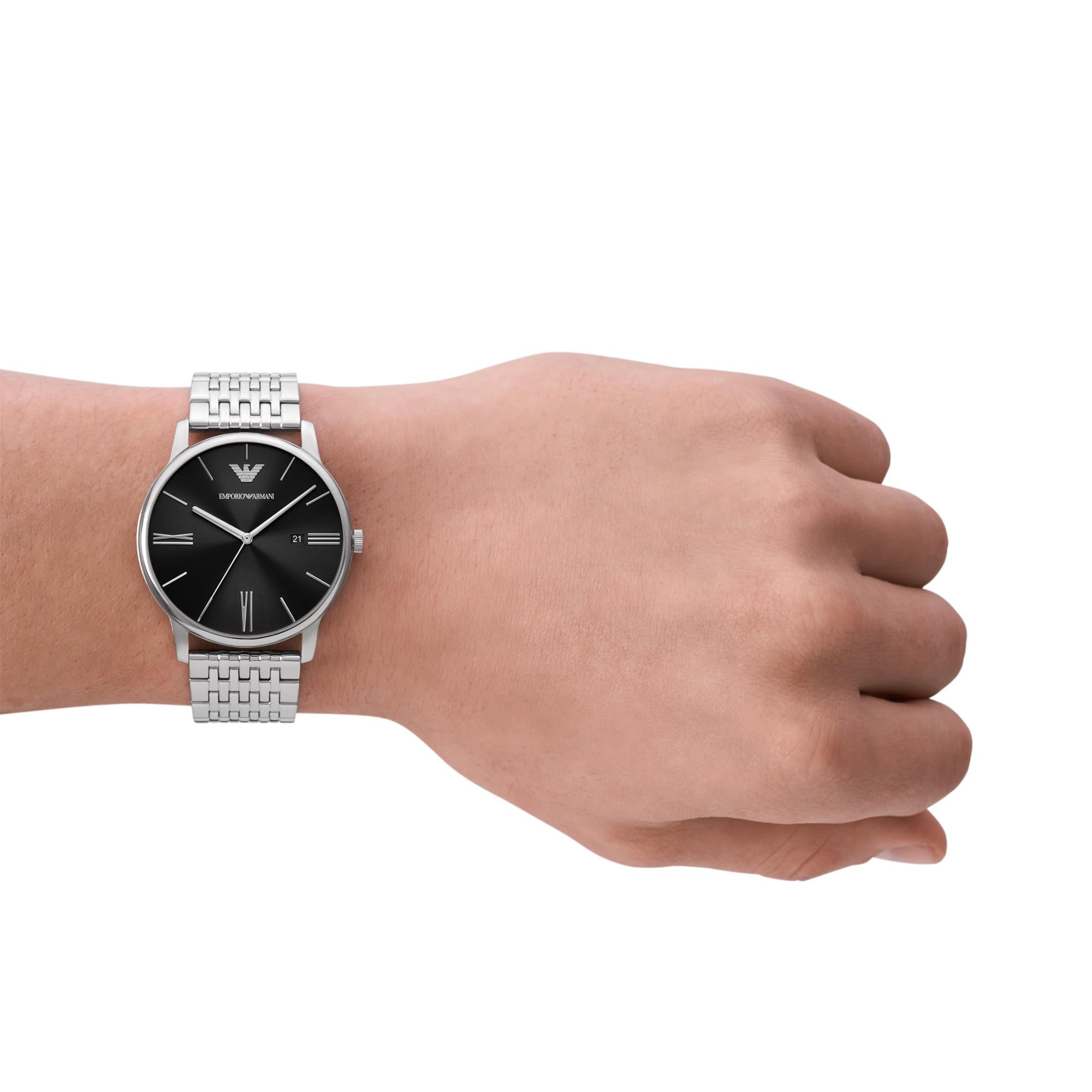 Emporio Armani Minimalist 42mm Black Dial Steel Mens Quartz Watch AR11600