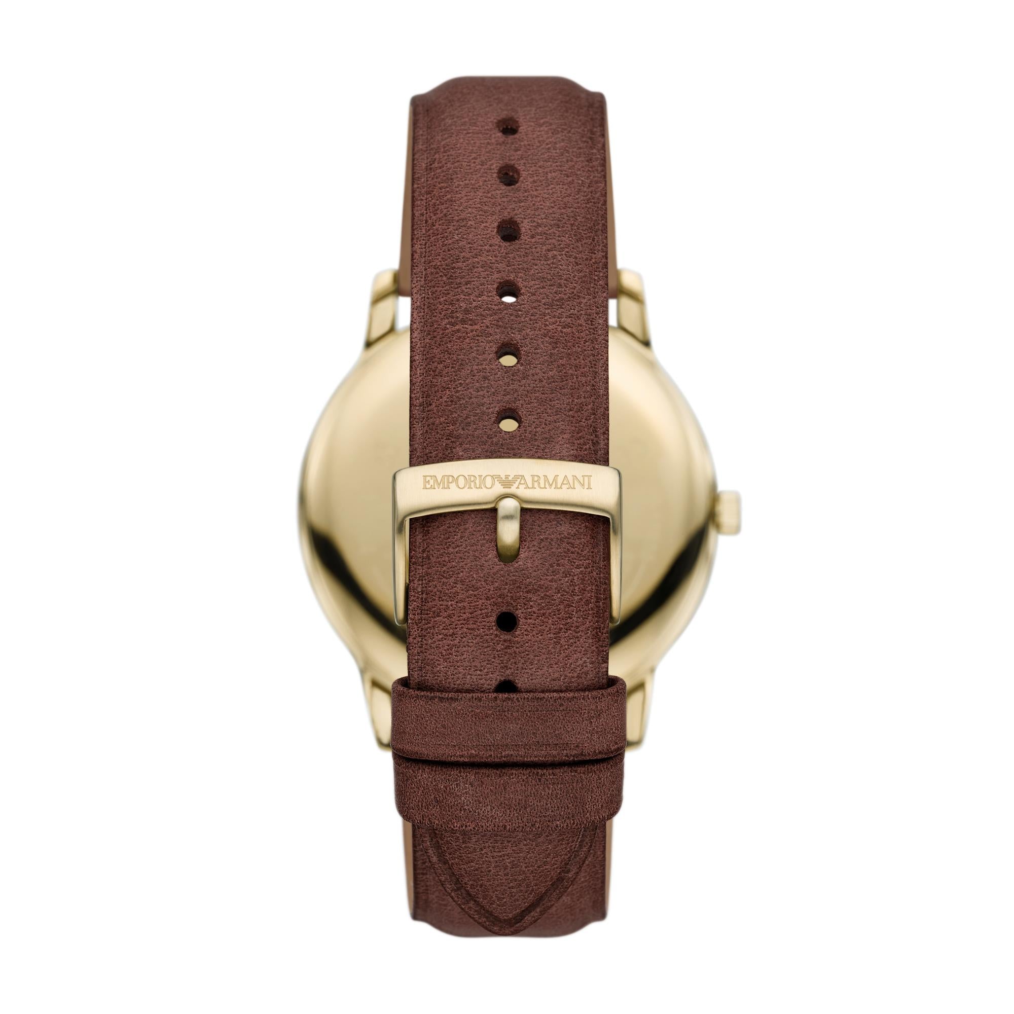 Emporio Armani Minimalist 42mm Champagner Zifferblatt Leder Herren Quarz Uhr AR11610