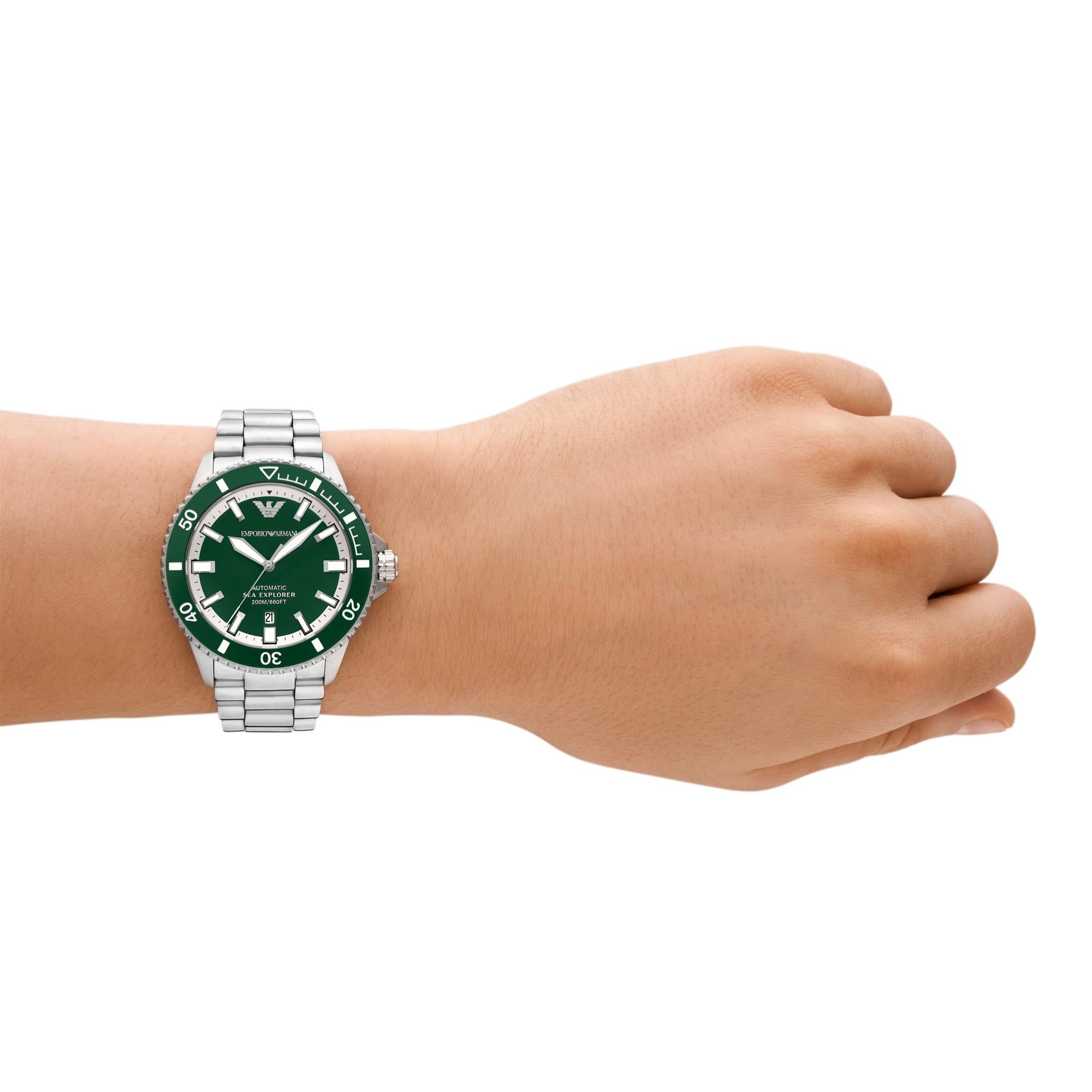 Emporio Armani Sea Explorer 42mm Green Dial Steel Mens Quartz Watch AR60080