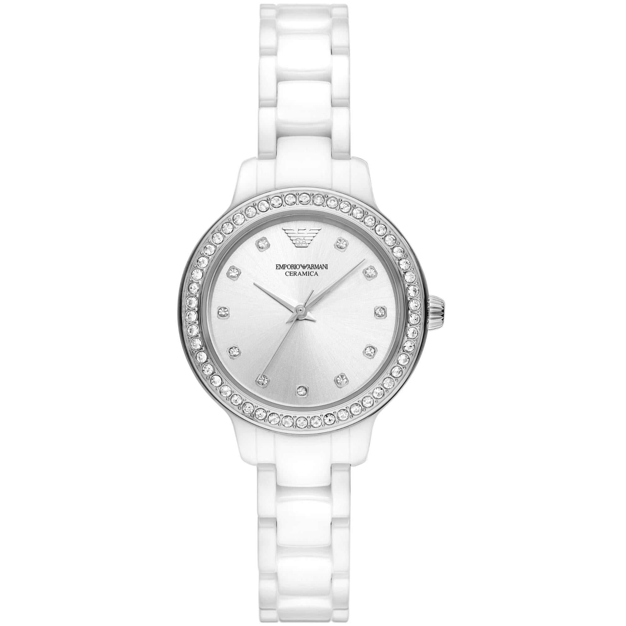 Emporio Armani Cleo 32mm Silver Dial Ceramic Ladies Quartz Watch AR70013