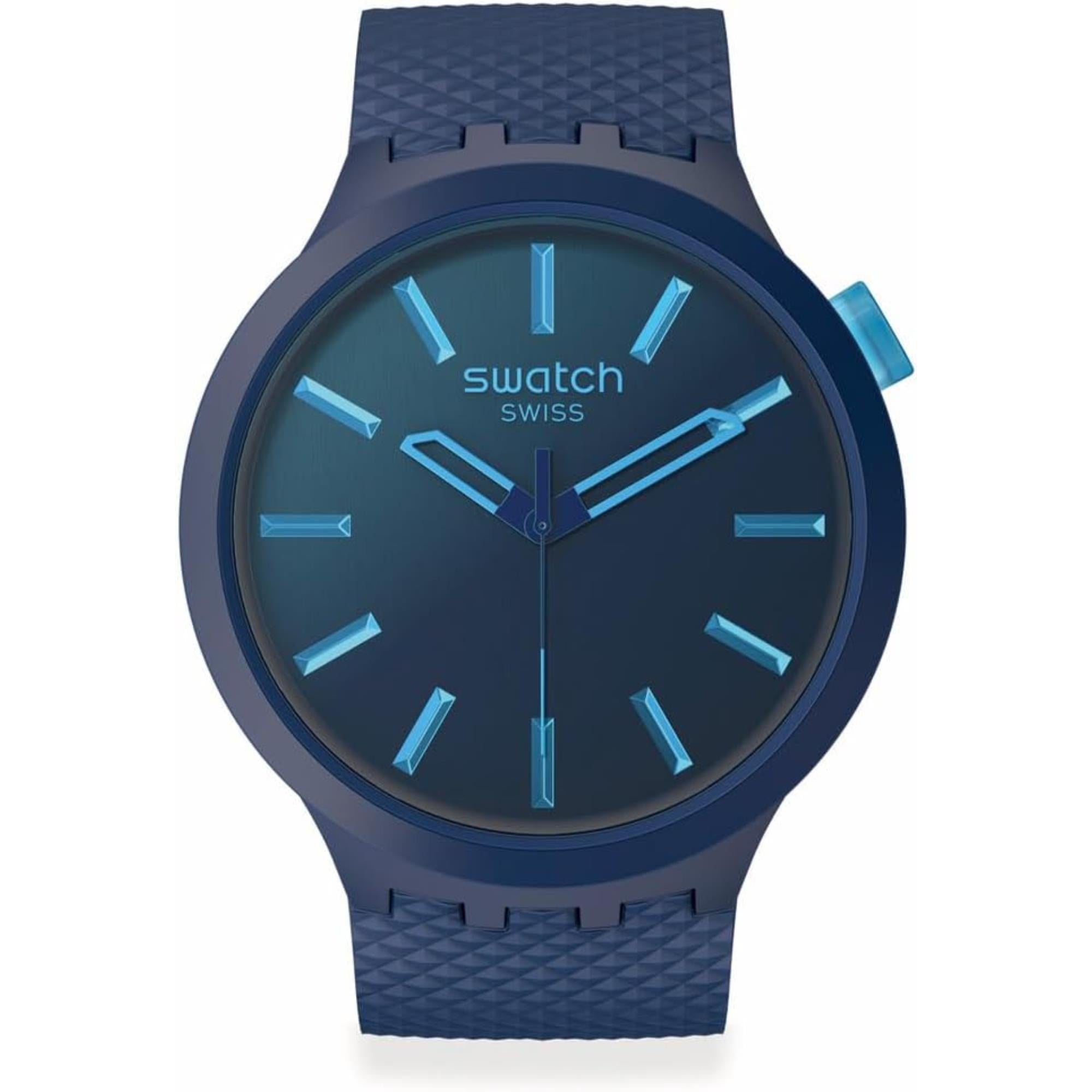 Swatch Big Bold Indigo Glow Blaues Zifferblatt Silikonarmband Uhr SB05N113