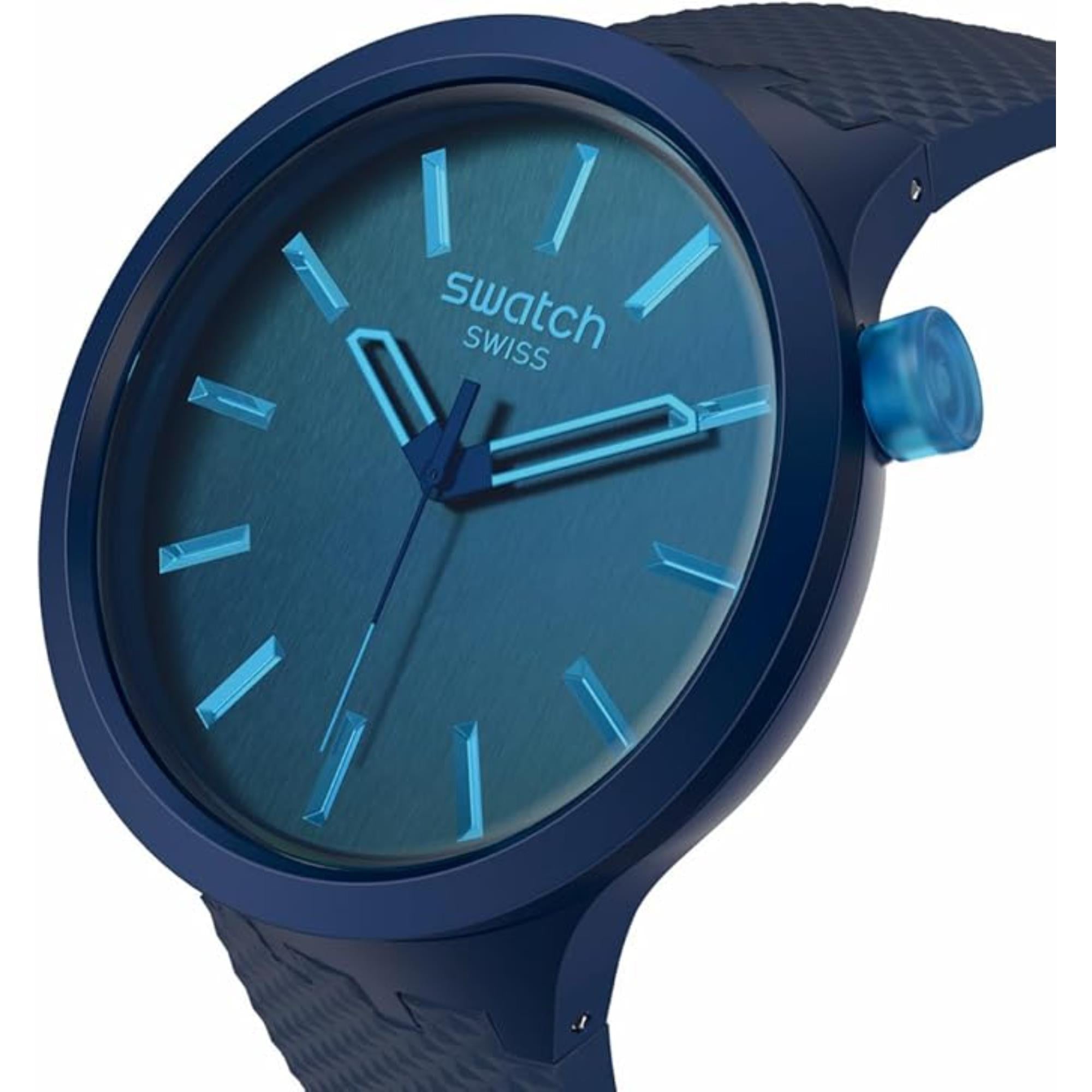 Swatch Big Bold Indigo Glow Blaues Zifferblatt Silikonarmband Uhr SB05N113