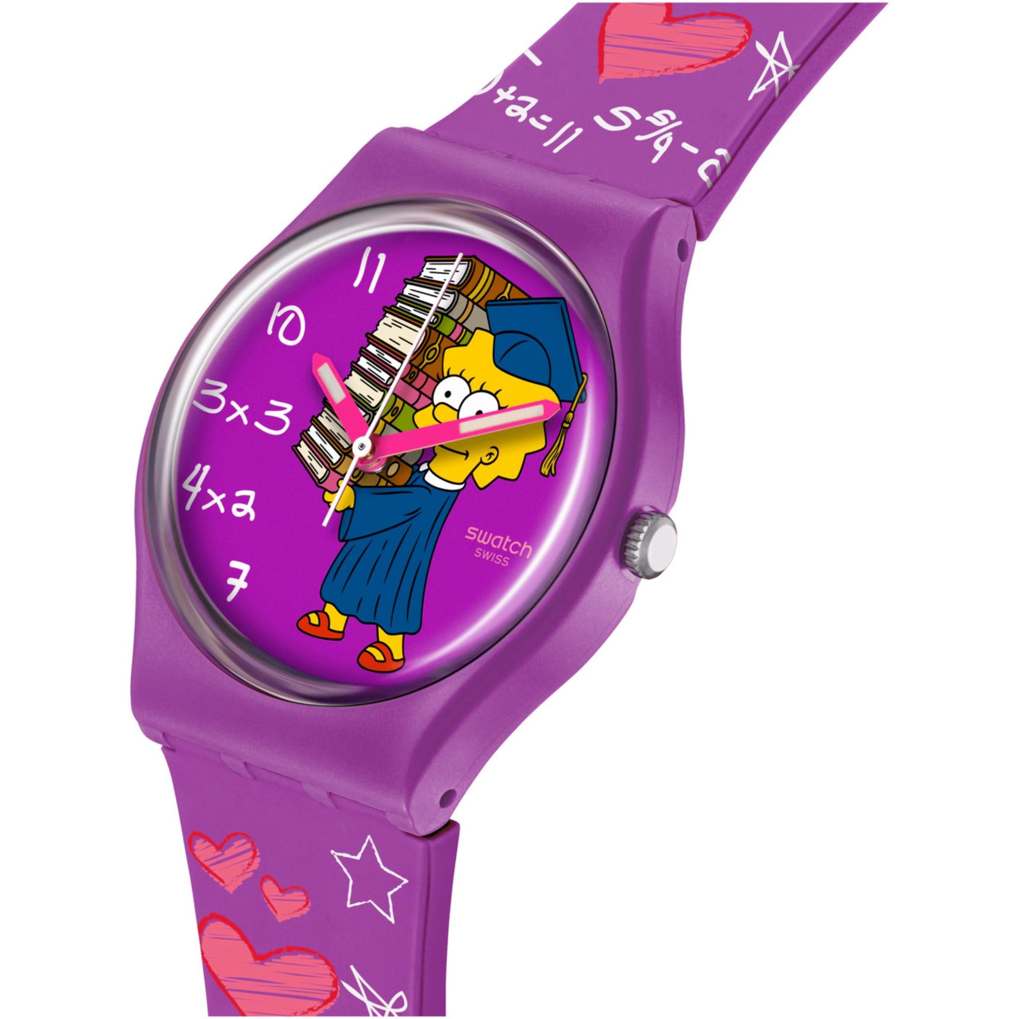 Swatch Simpsons Lisa Class Act Purple Dial Silicone Strap Watch SO28Z118