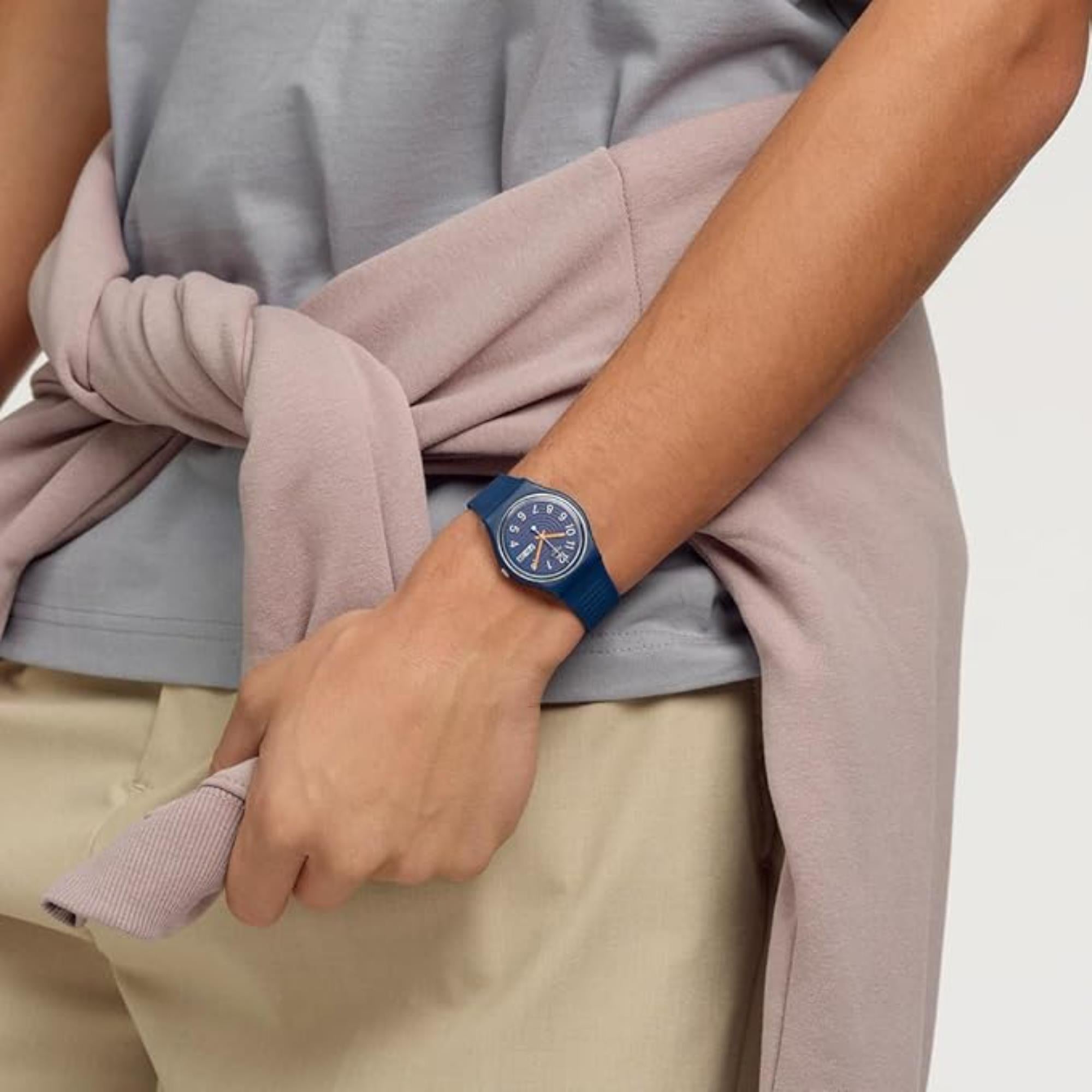 Swatch Trendy Lines At Night Blue Dial Silicone Watch Design SO28I700