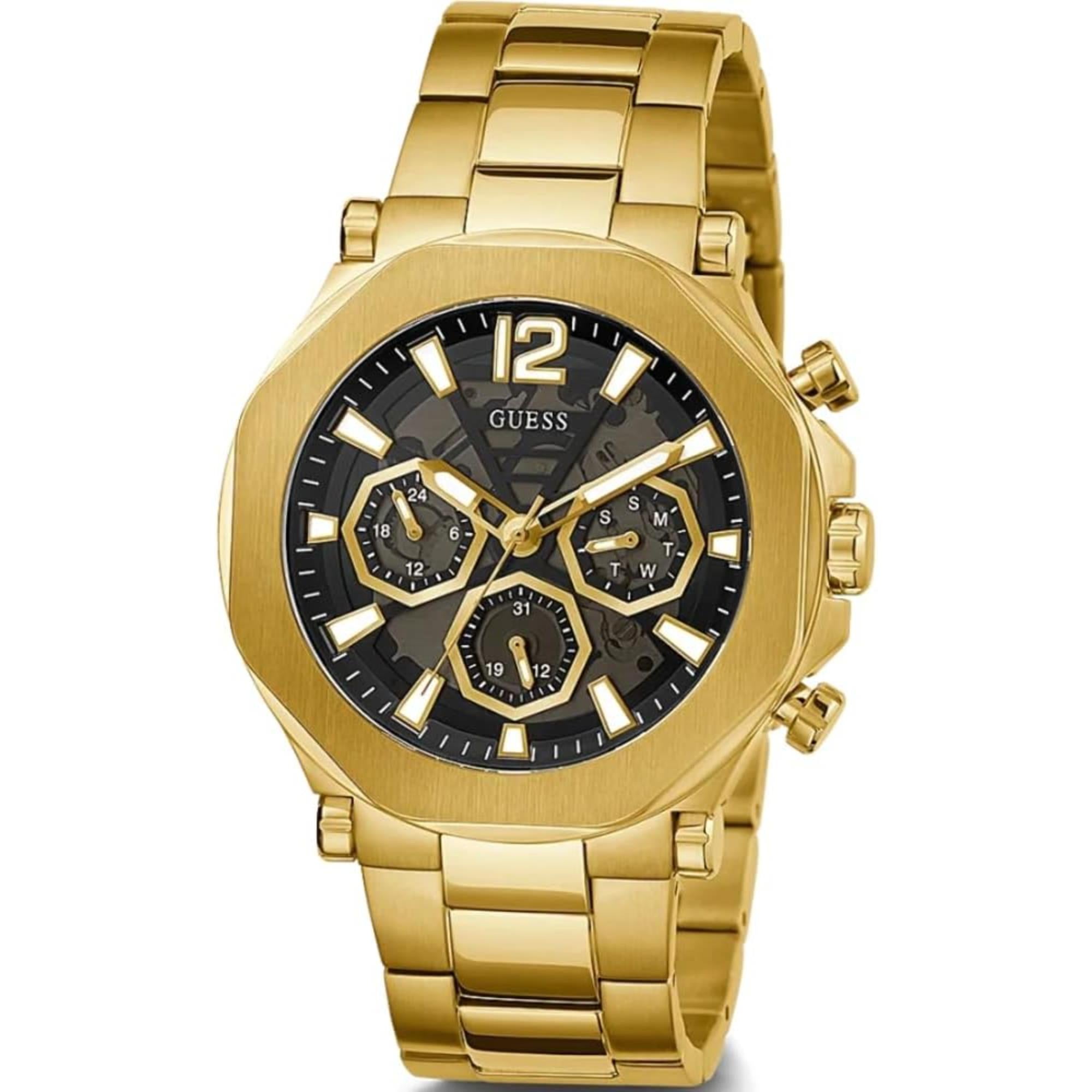 Guess Men's Black Dial Gold Tone Stainless Watch GW0539G2