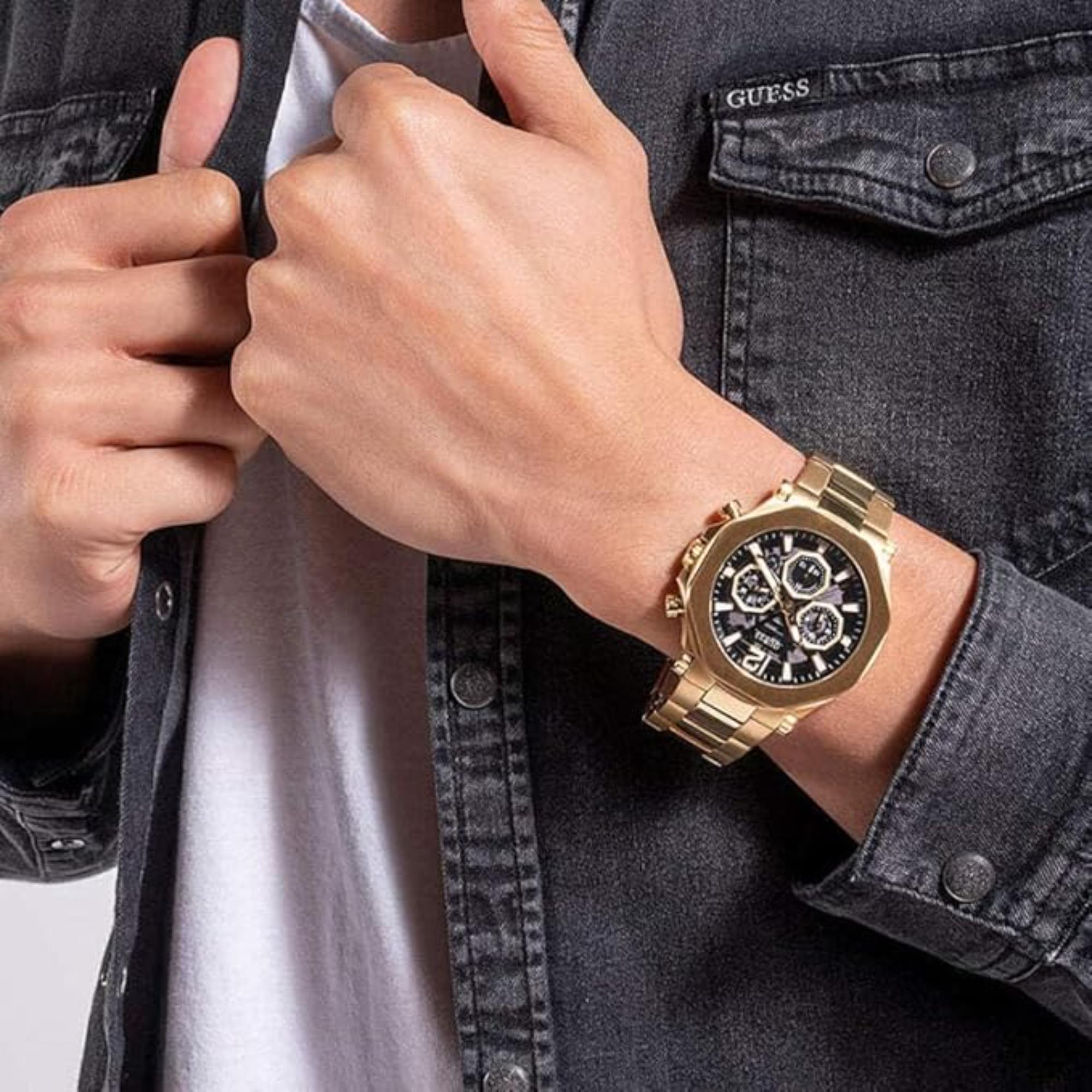 Guess Men's Black Dial Gold Tone Stainless Watch GW0539G2