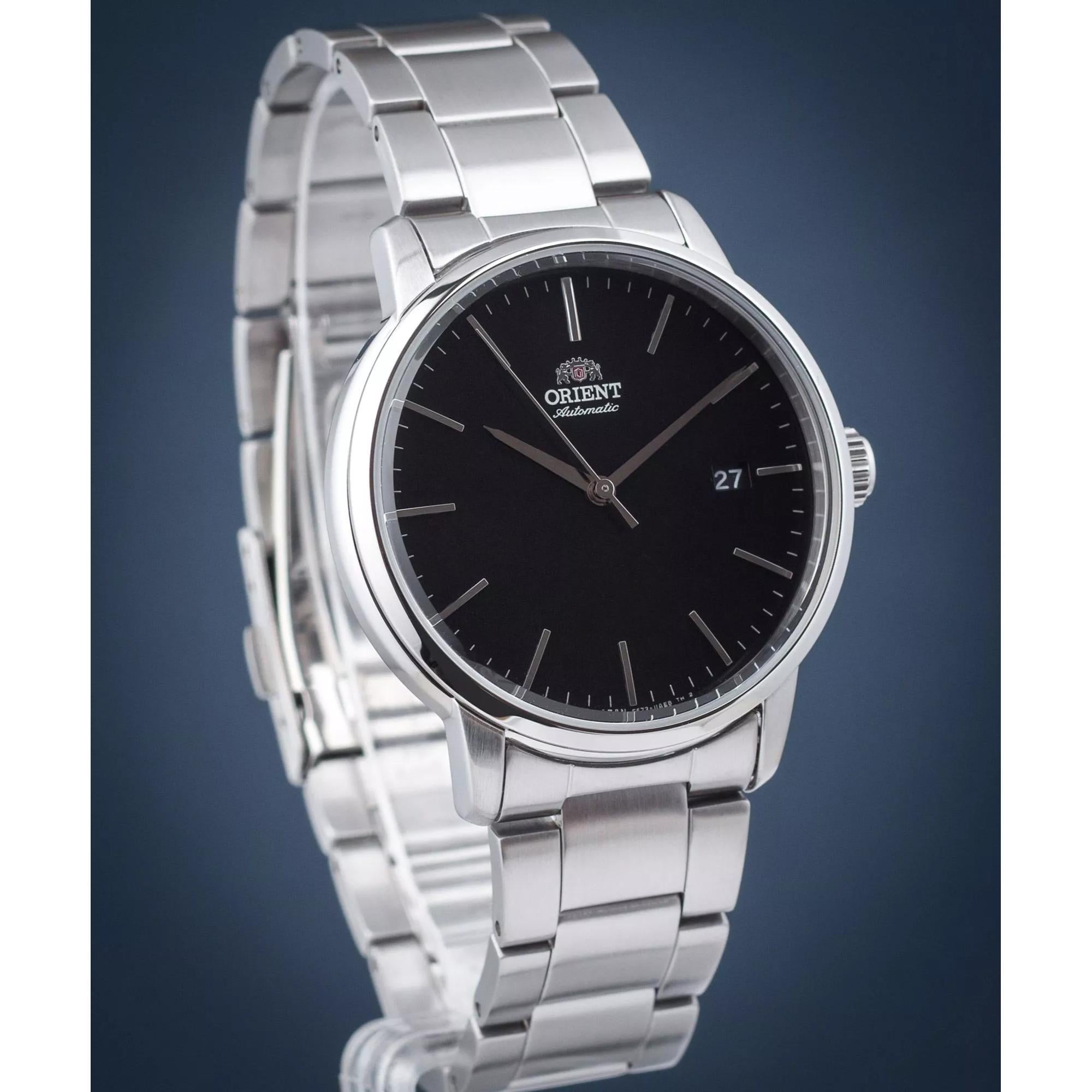 Orient Contemporary RA-AC0E01B30B stainless steel case and crown view