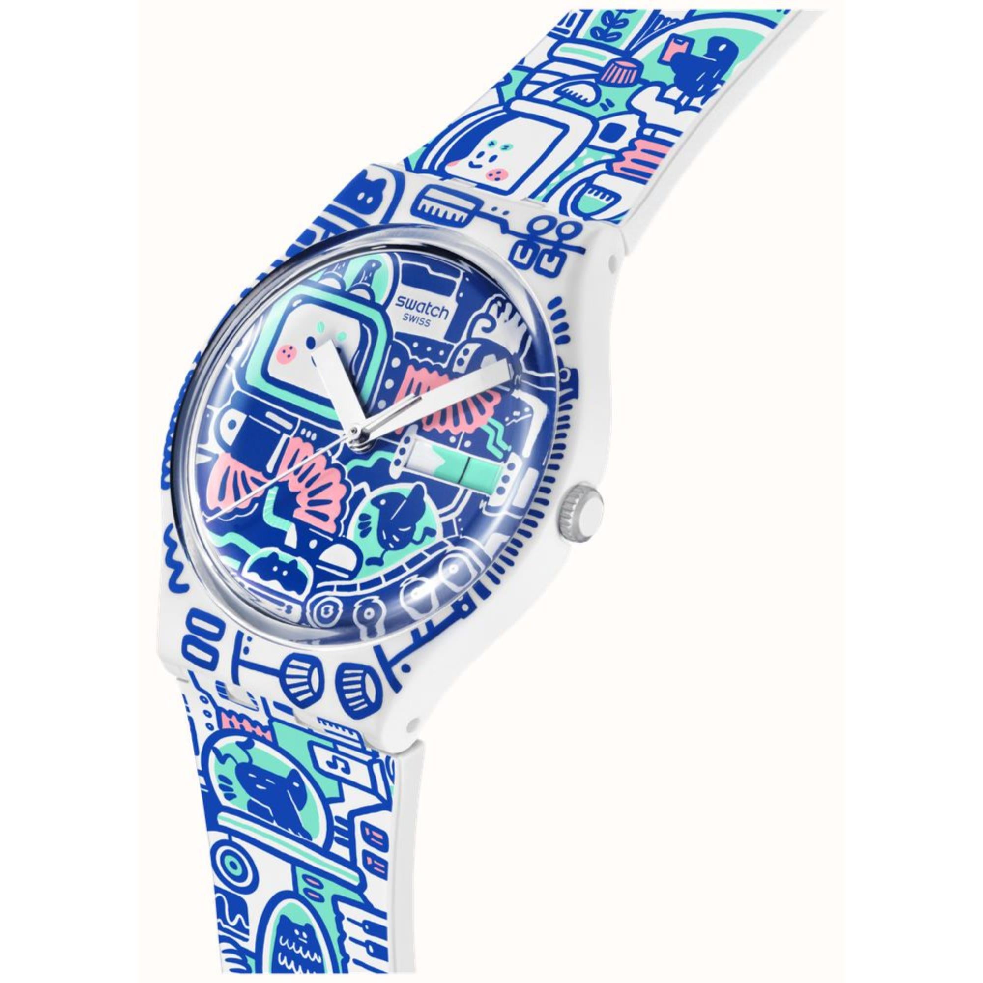 Swatch B-Bot Quartz Multi-coloured Dial Silicone Strap Watch SO28Z702