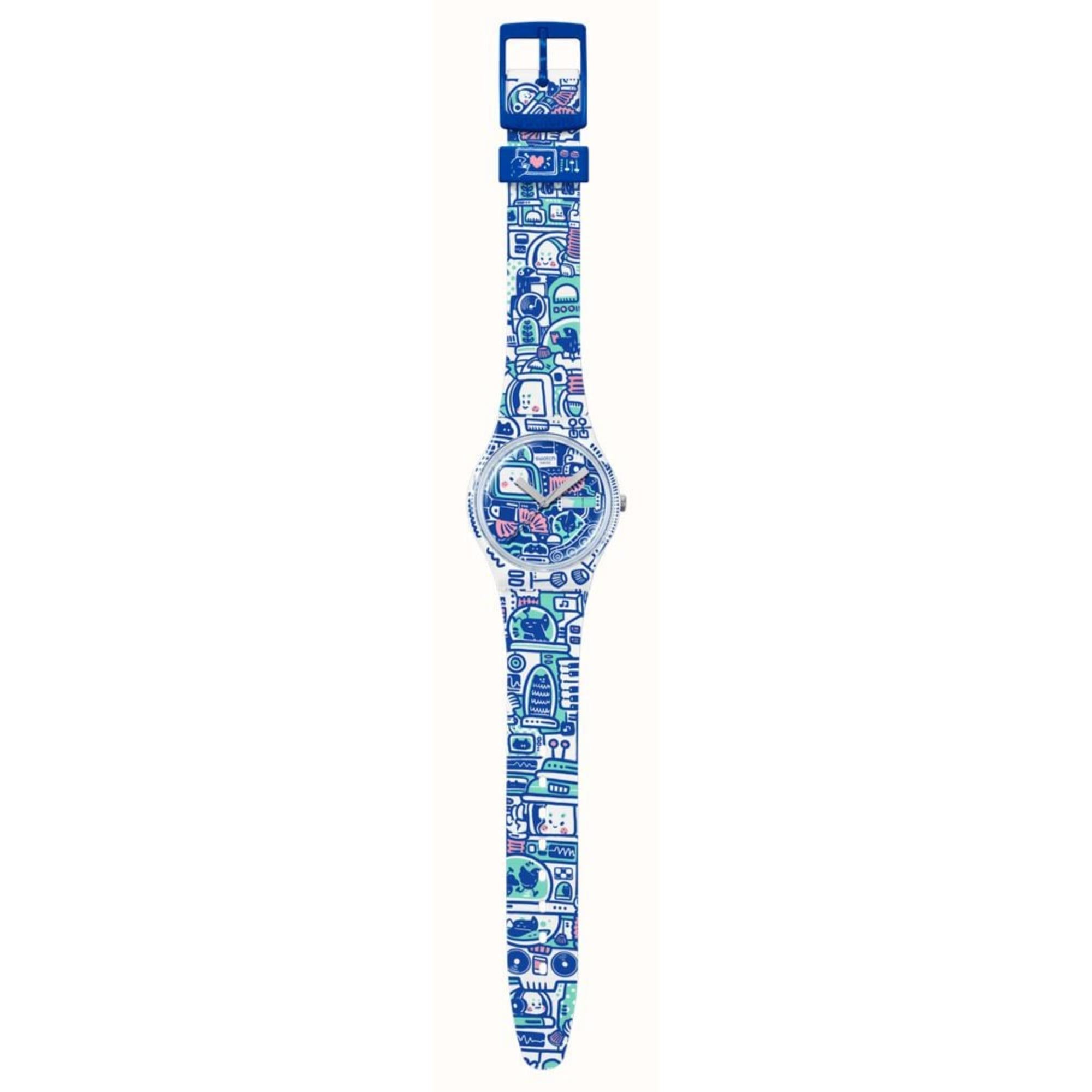 Swatch B-Bot Quartz Multi-coloured Dial Silicone Strap Watch SO28Z702