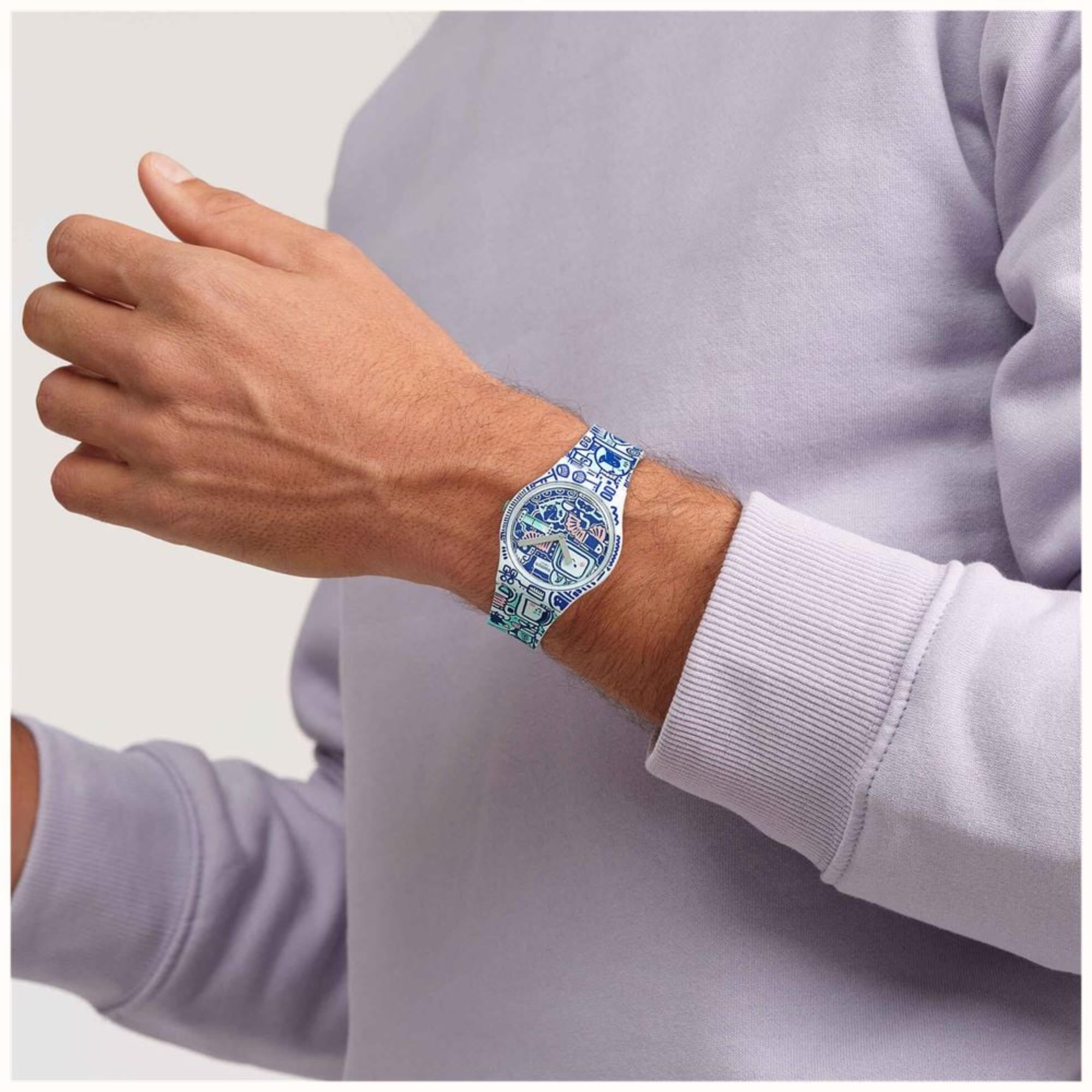 Swatch B-Bot Quartz Multi-coloured Dial Silicone Strap Watch SO28Z702