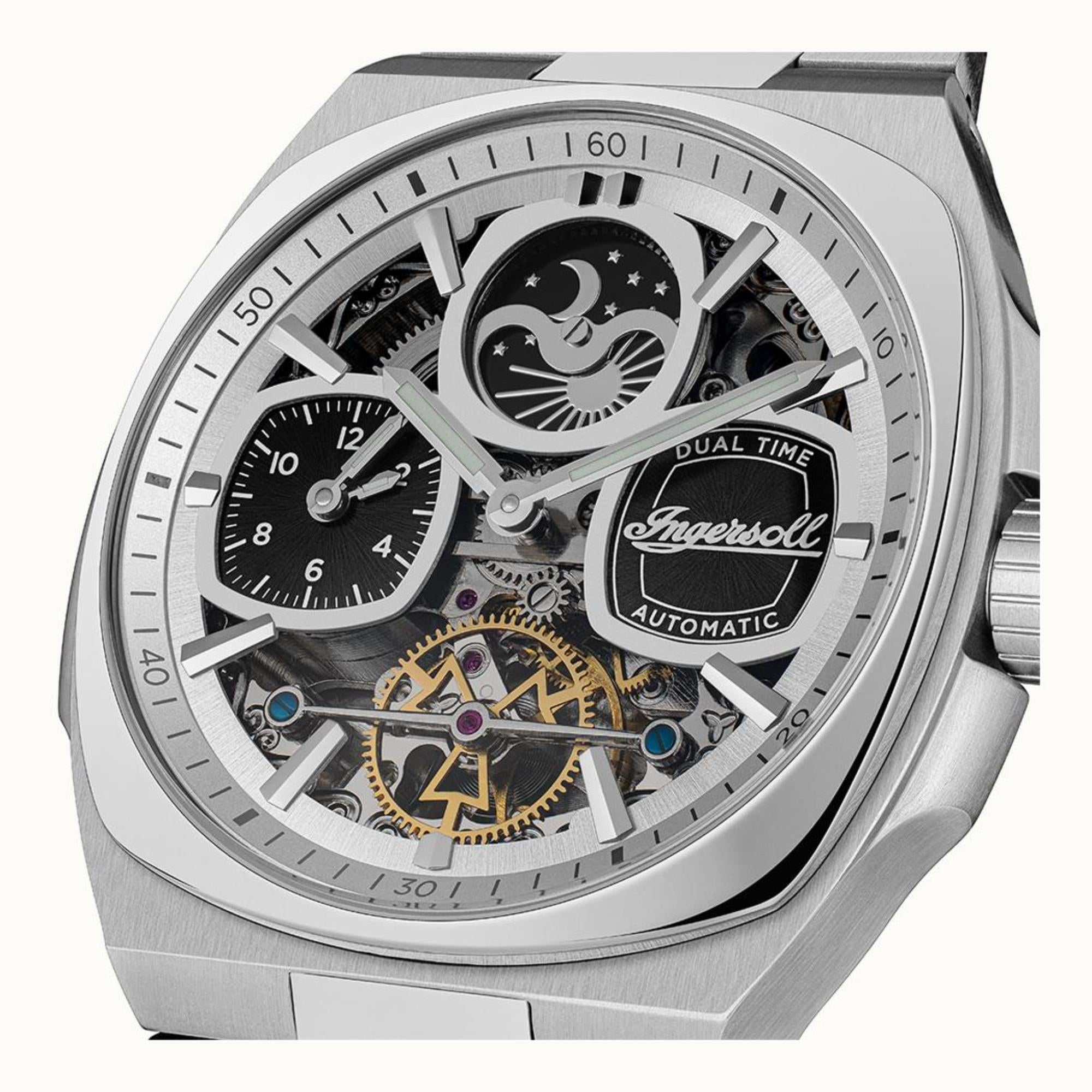 Ingersoll 1892 The Spirit Automatik Silbernes Zifferblatt Herren Uhr Schwarzes Lederarmband I15802