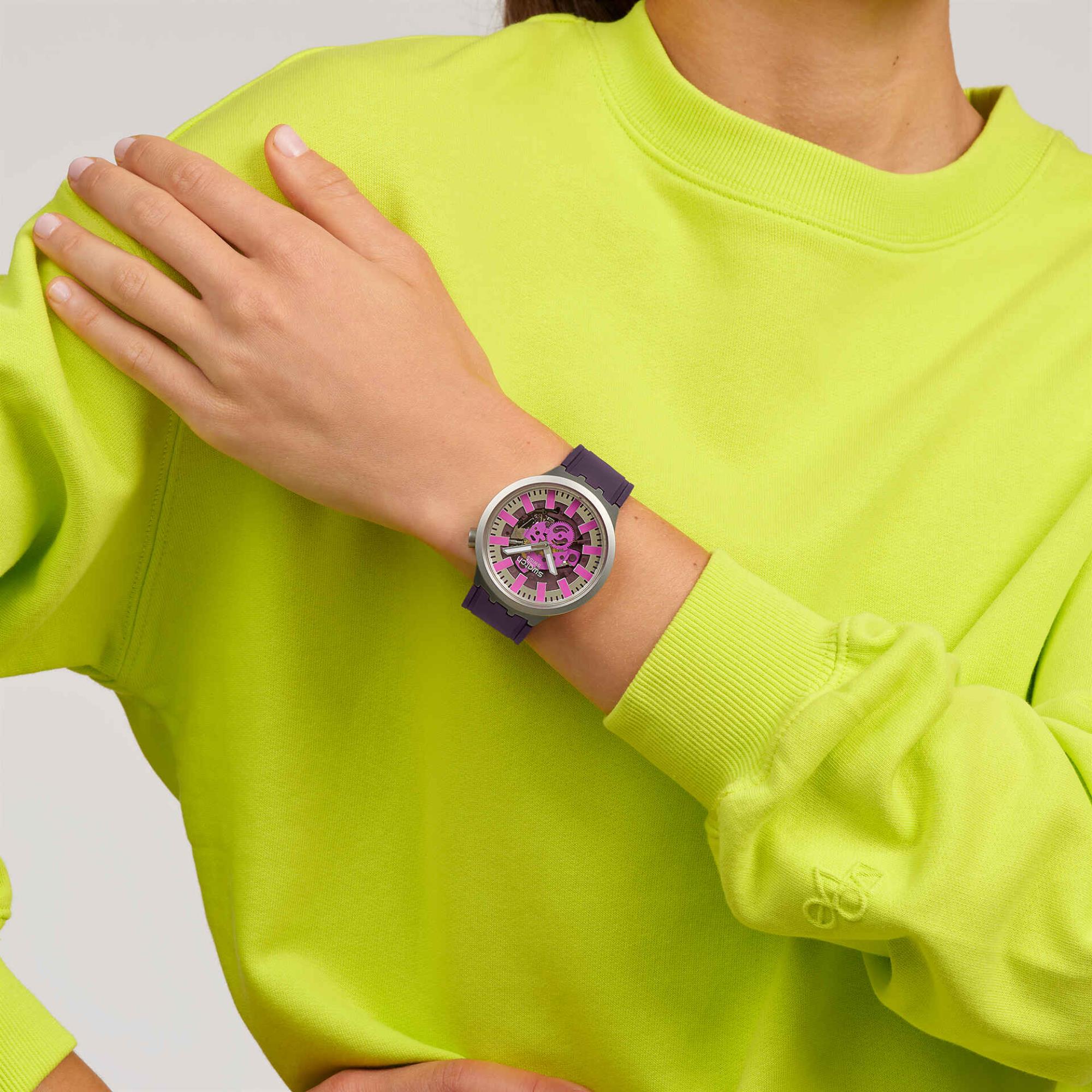Swatch Audacious Acai Grey Dial Rubber Watch SB07S120