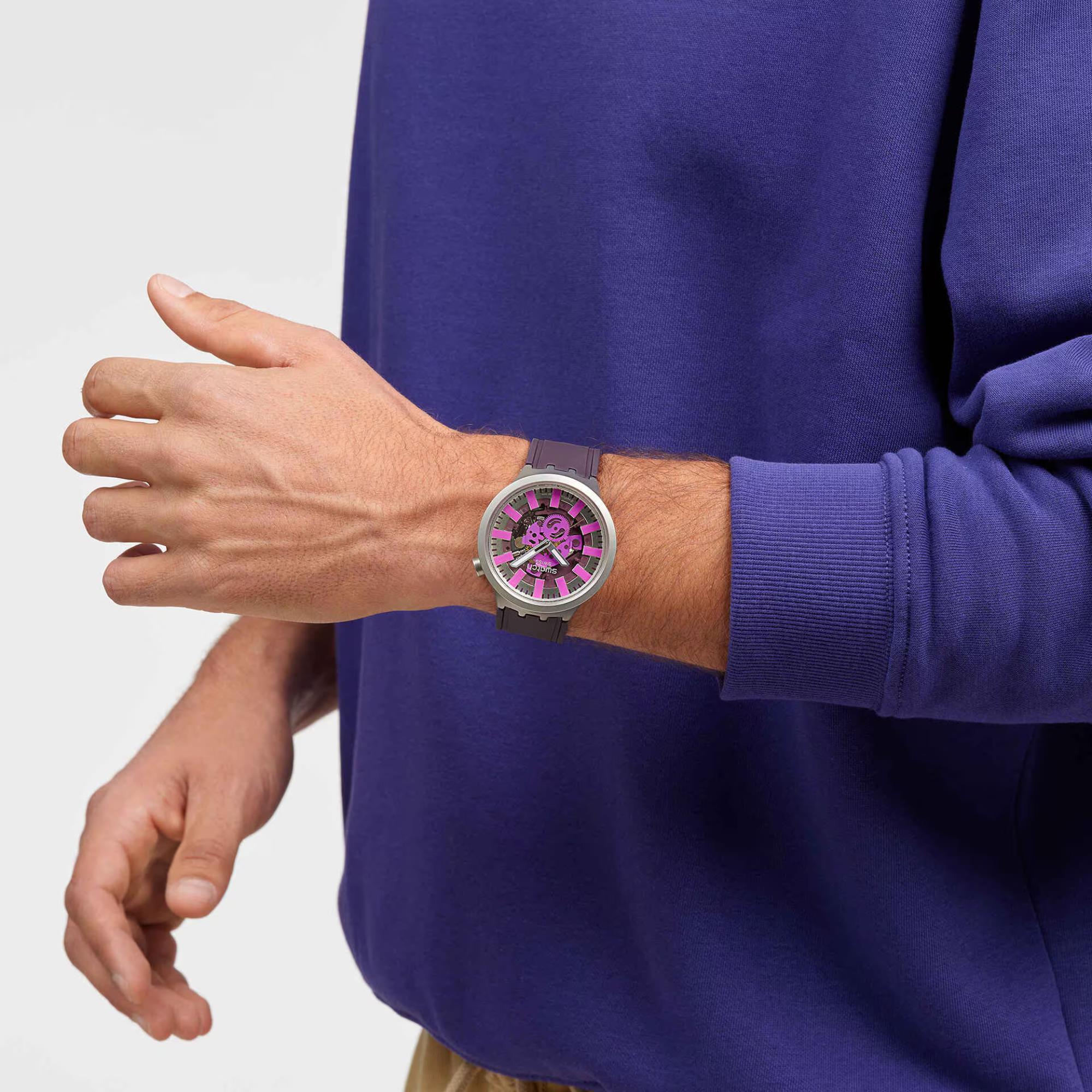 Swatch Audacious Acai Grey Dial Rubber Watch SB07S120