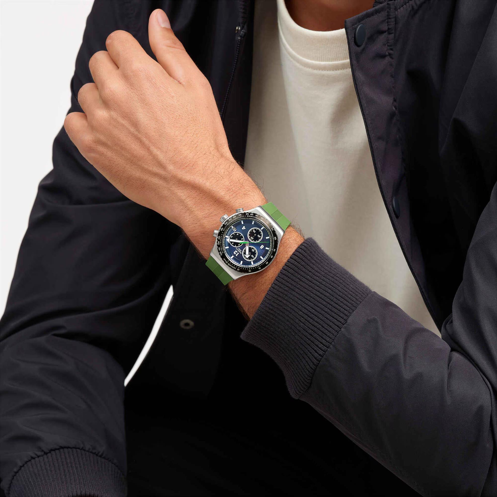 Swatch Dusk Thru The Leaves Blue Dial Silicone Watch YVS531