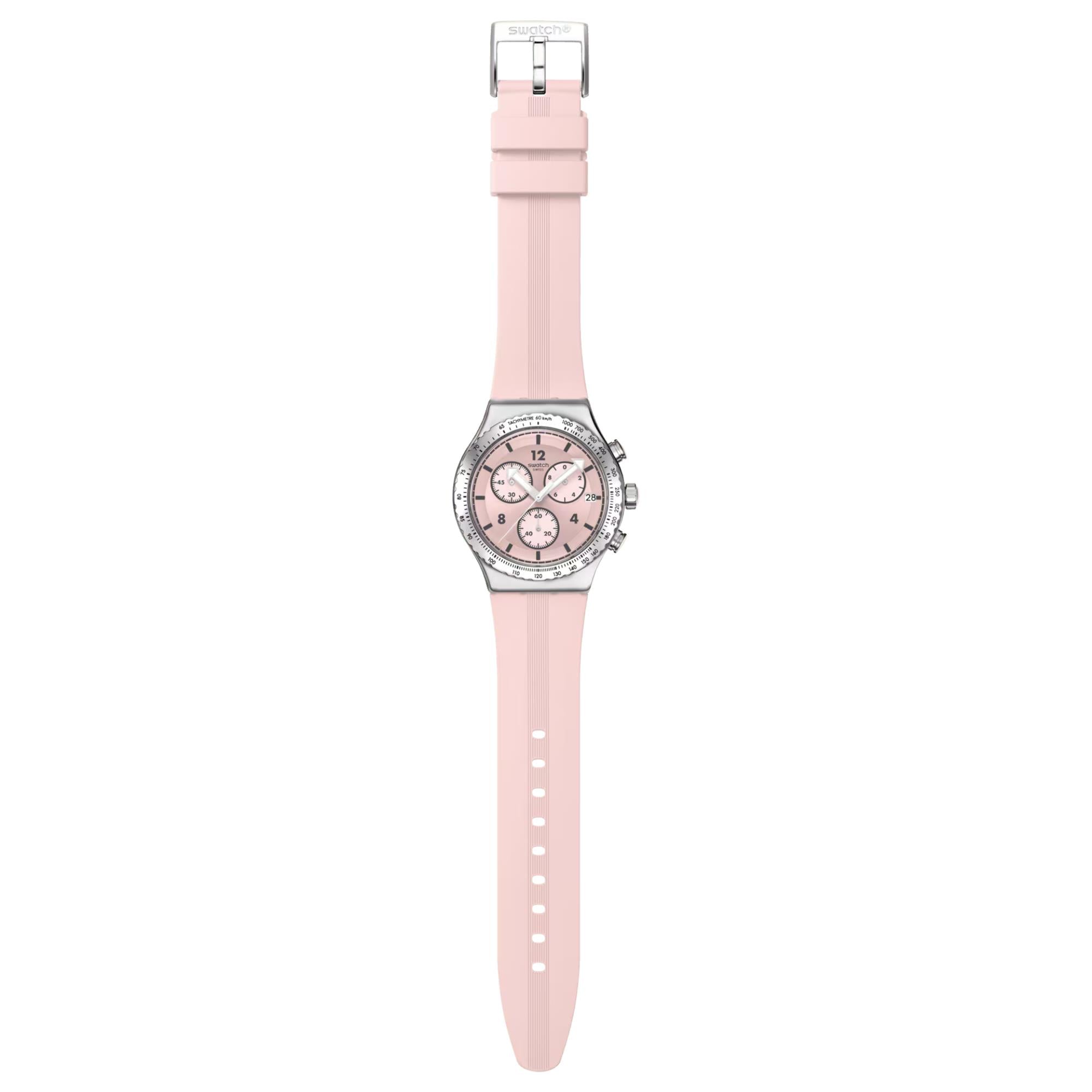 Swatch Poppingly Pinkes Zifferblatt Silikon Uhr YVS532