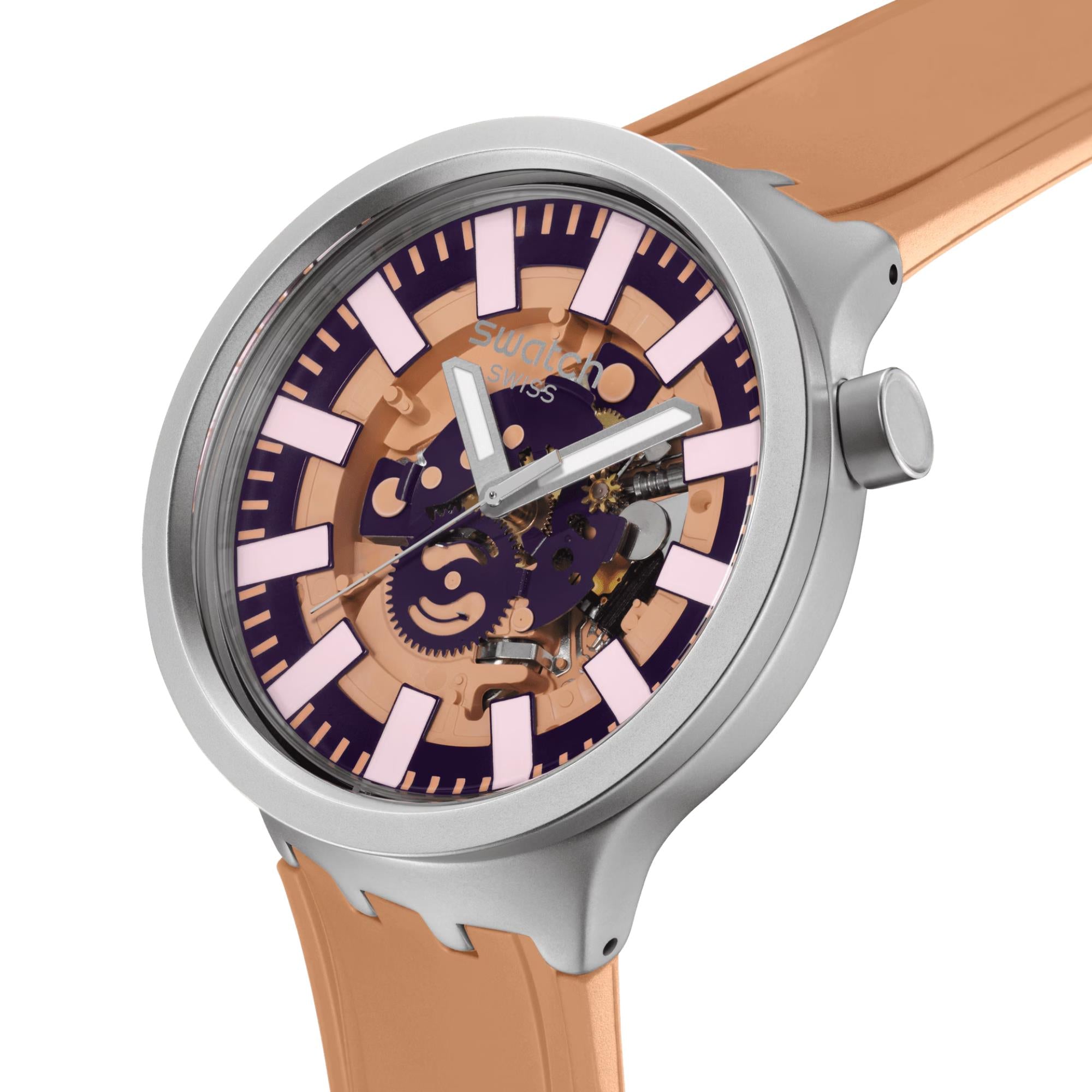 Swatch Terracotta Tide Pinkes Zifferblatt Uhr SB07S119