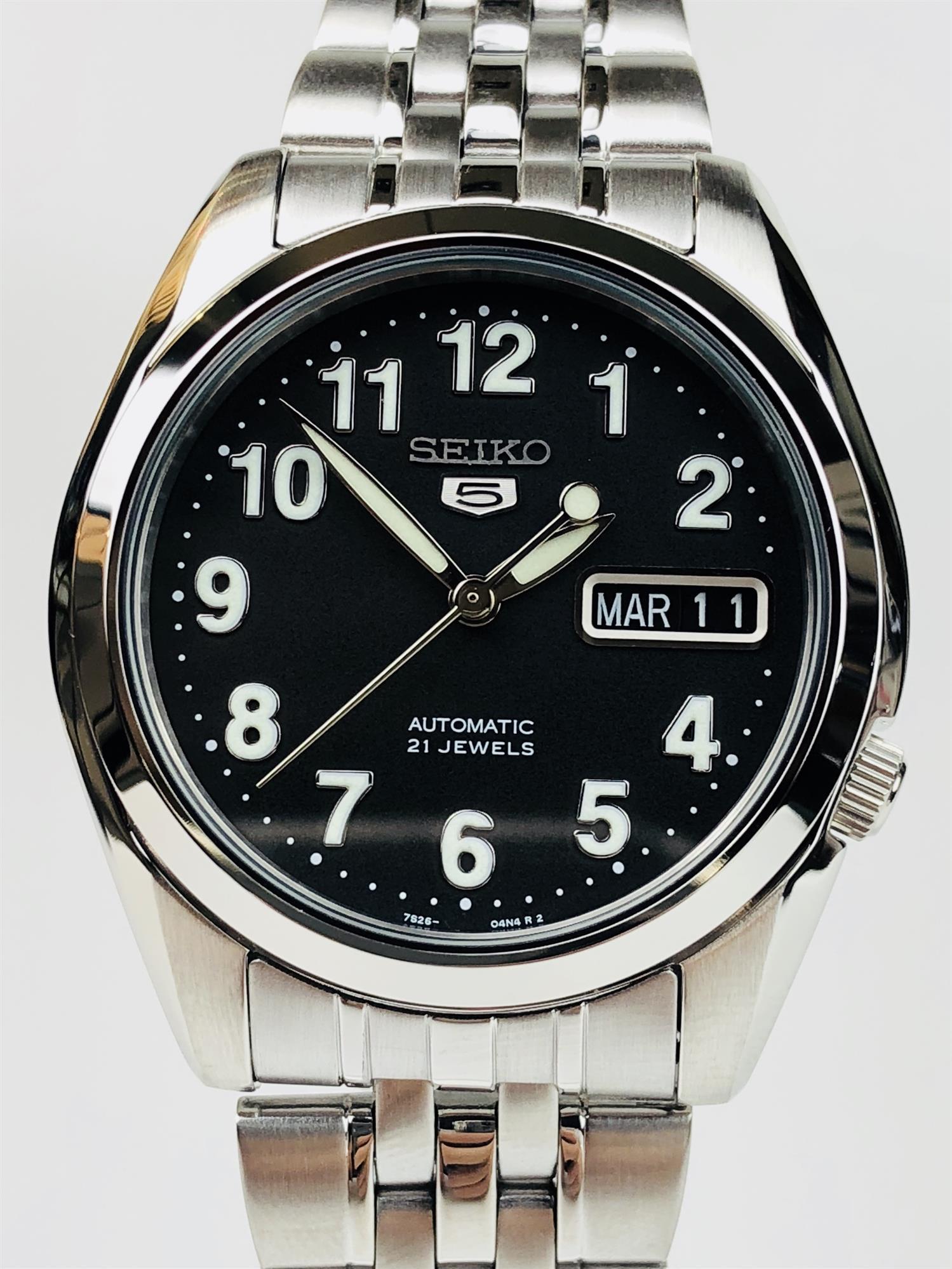 Seiko 5 Automatic Black Dial Steel Strap Men's Watch SNK381K1